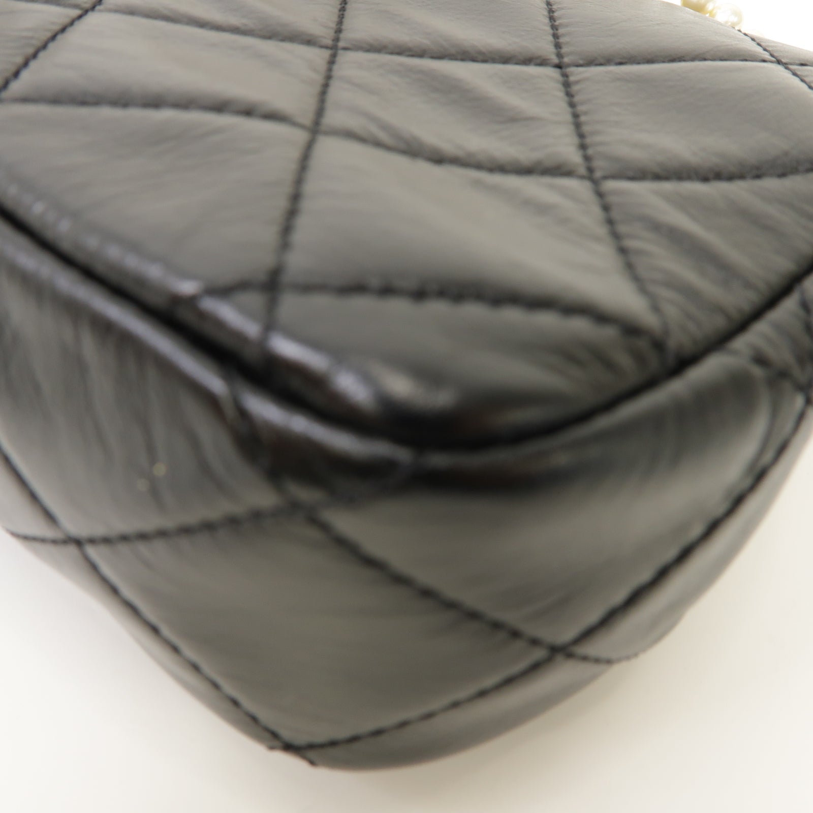 CHANEL 菱格牛皮皮革Chain Shoulder Bag金扣鏈帶肩背袋黑色