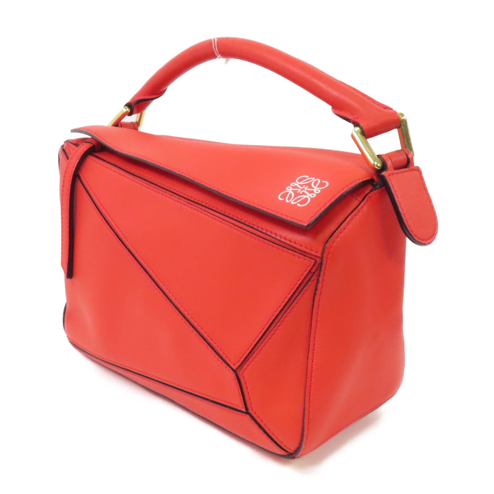 LOEWE 牛皮皮革Puzzle Small金扣手挽肩背兩用袋紅色