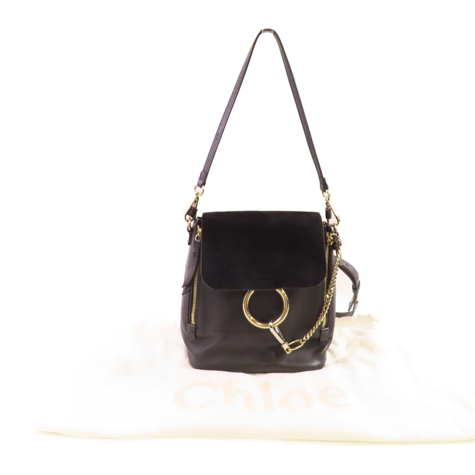 Chloe 牛皮皮革Faye 2Way Backpack金扣肩背背包兩用袋黑色