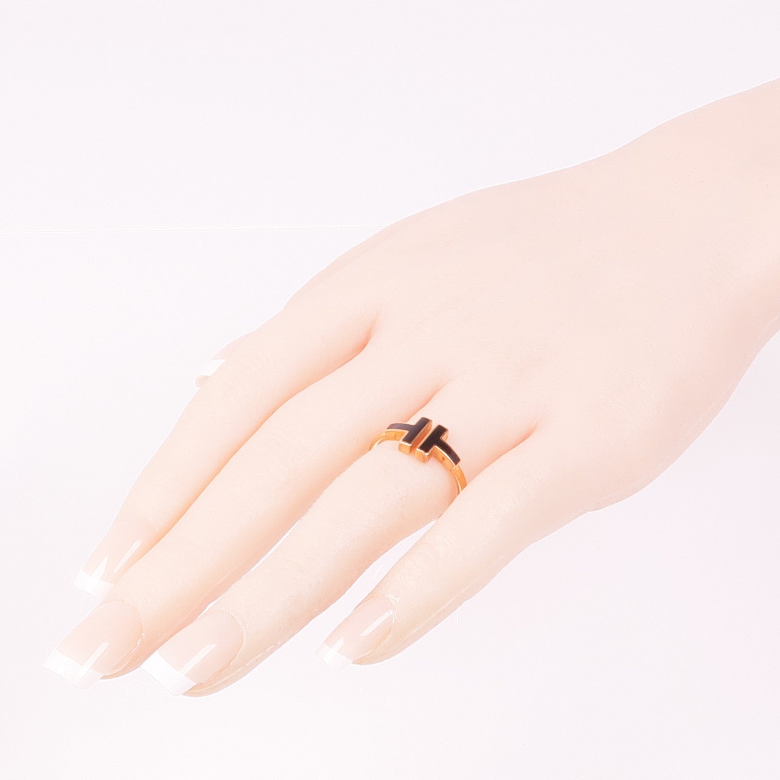 TIFFANY＆CO 18K玫瑰金Black Onyx Wire Ring縞瑪瑙戒指US#7.5