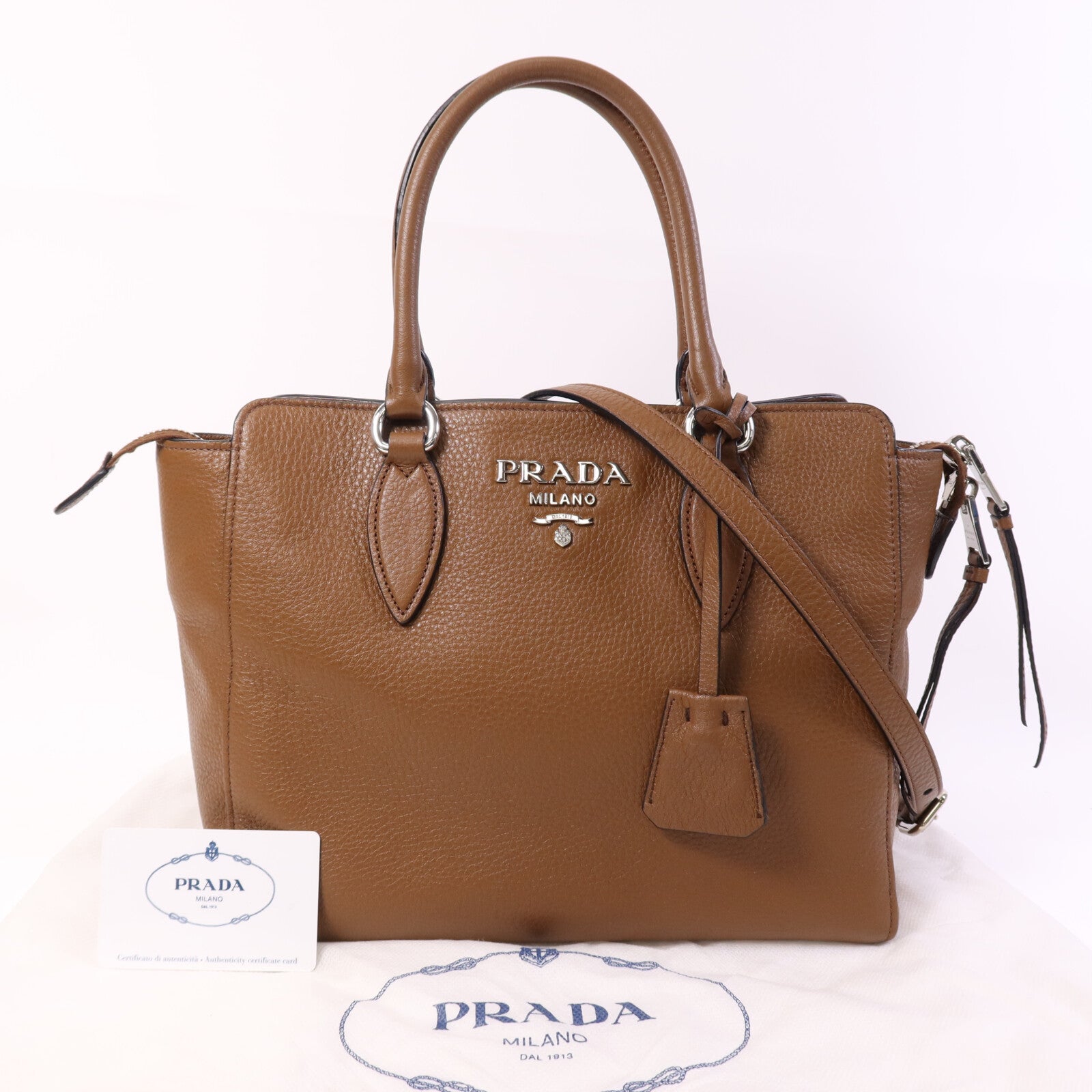 PRADA 牛皮皮革2 Way Shoulder Bag銀扣手挽肩背兩用袋