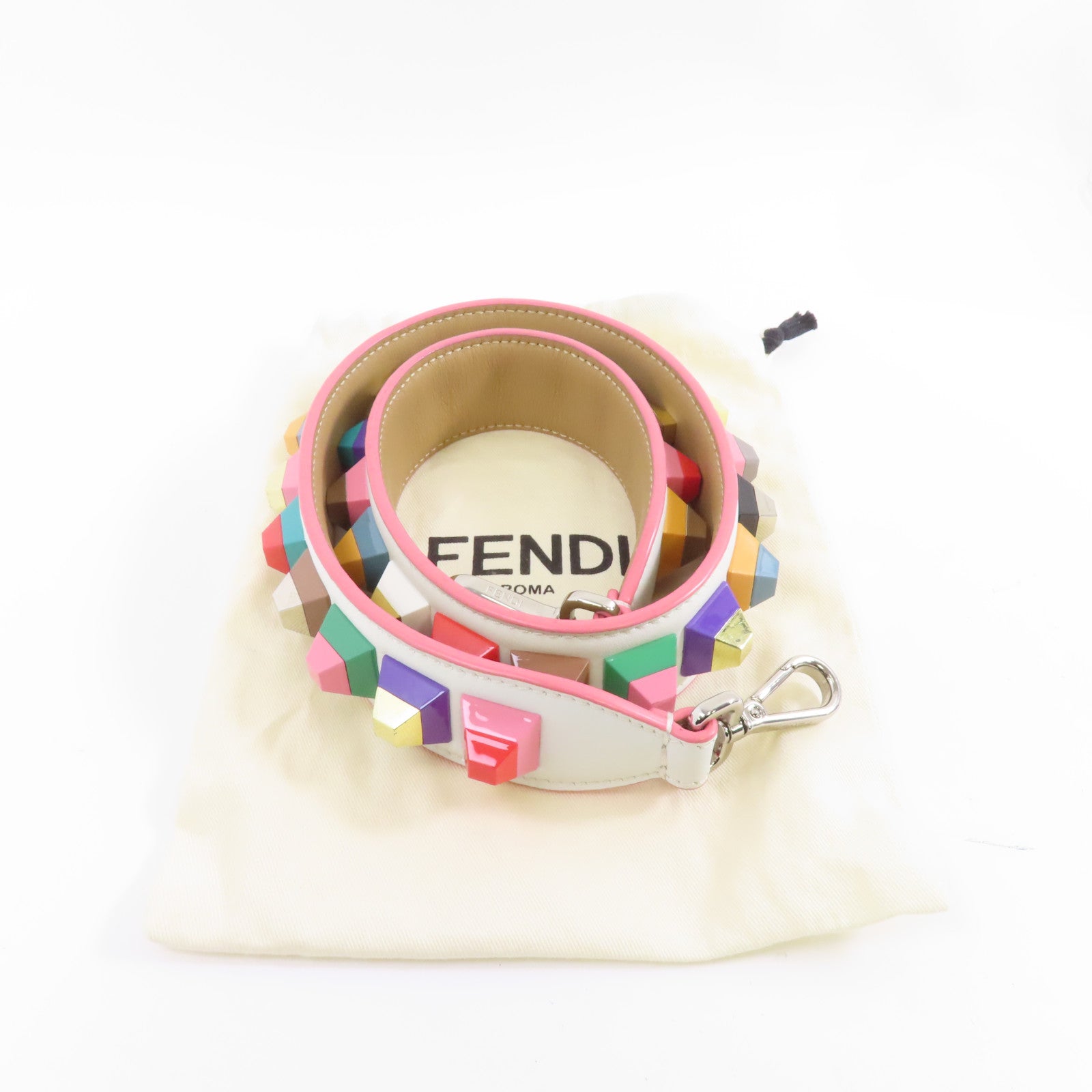 FENDI 皮革Shoulder Strap銀扣掛飾彩色/白色