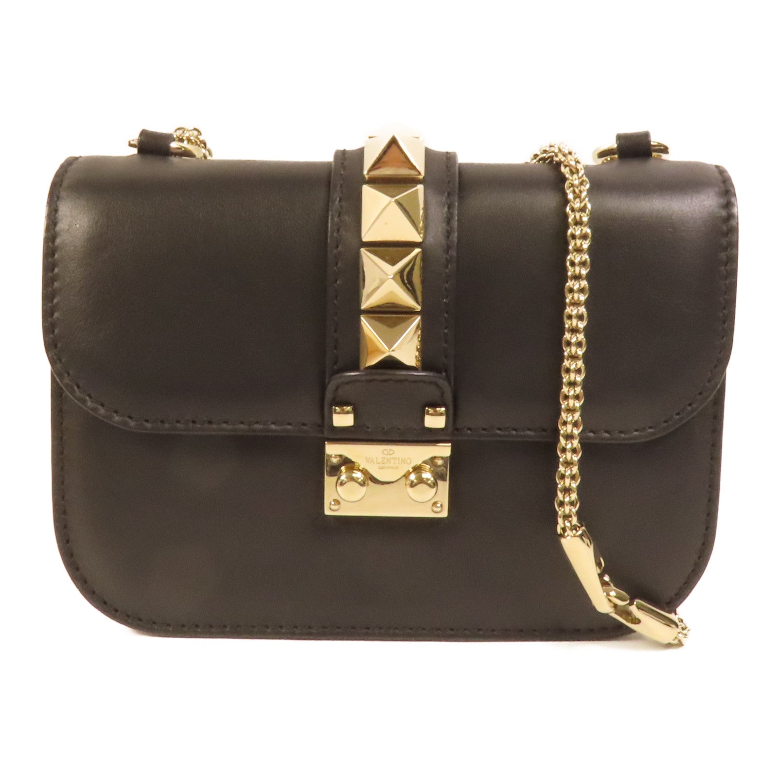 Valentino 牛皮皮革Mini Rockstud Glam Lock金扣肩背袋