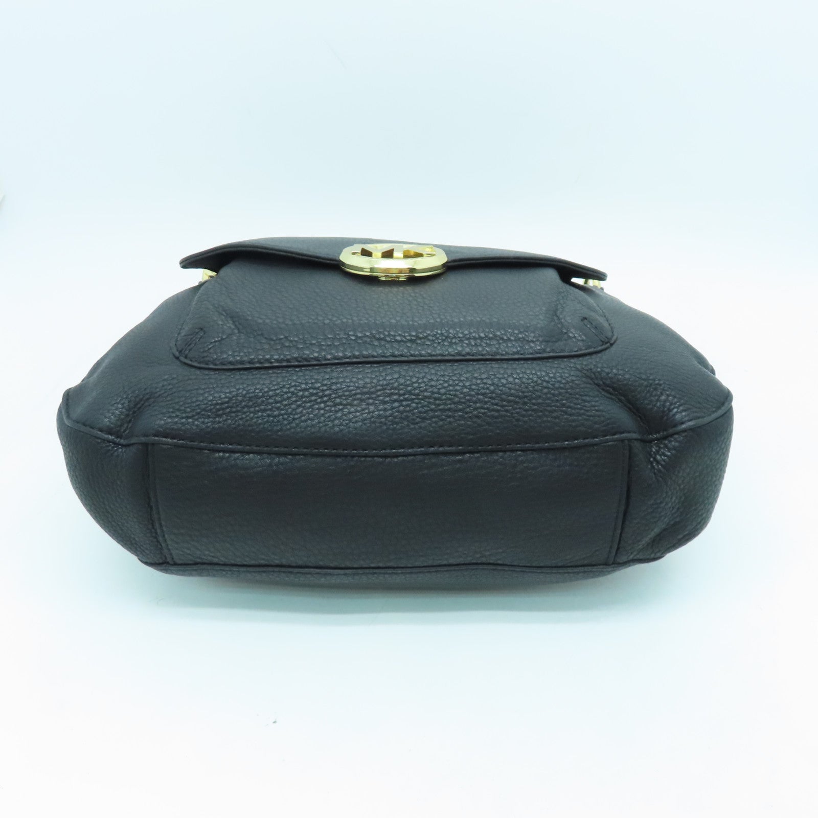 Michael Kors Leather Shoulder Bag Gold Buckle Black