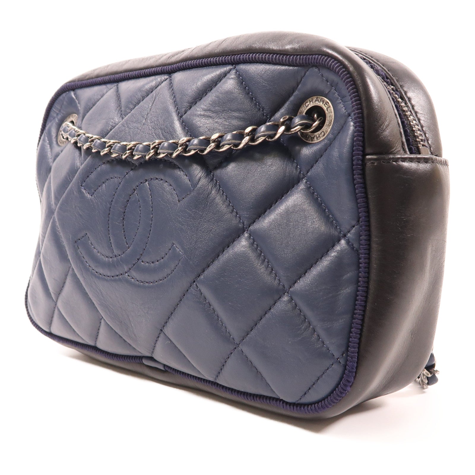 CHANEL 牛皮皮革Chain Shoulder銀扣鏈帶肩背袋