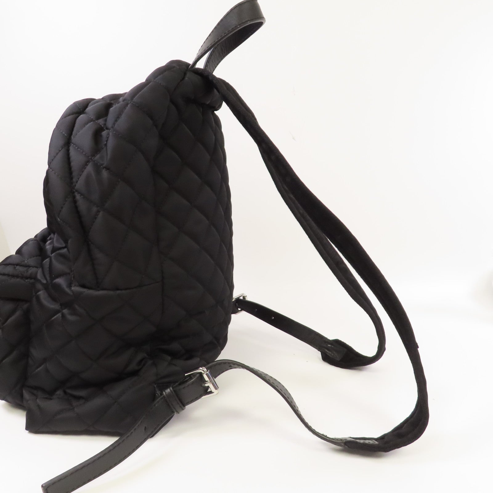 MOSCHINO 菱格帆布Backpack銀扣背包黑色
