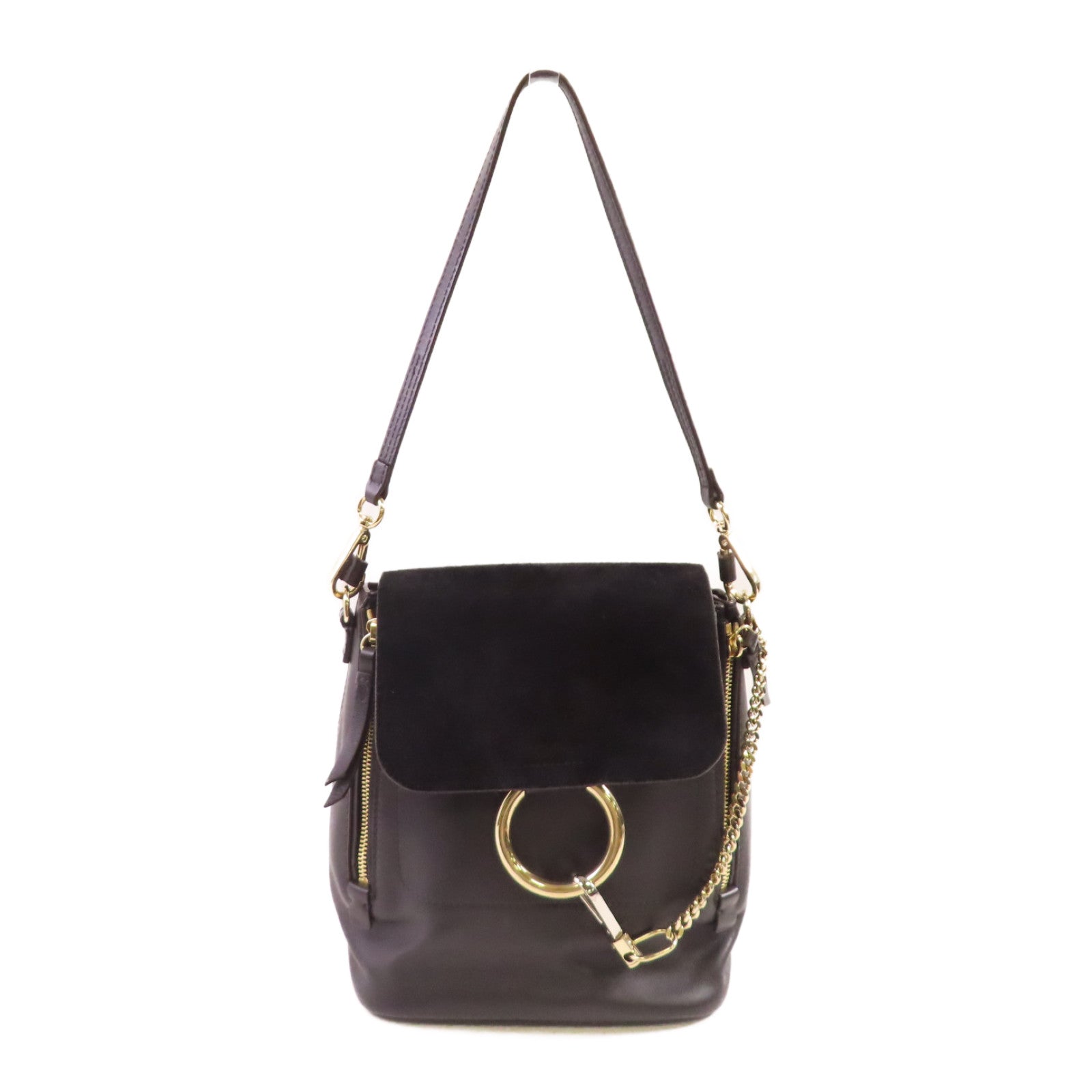 Chloe 牛皮皮革Faye 2Way Backpack金扣肩背背包兩用袋黑色