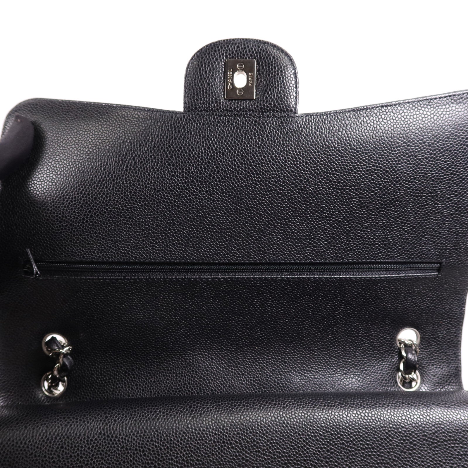 CHANEL 牛皮皮革Maxi Classic銀扣鏈帶肩背袋