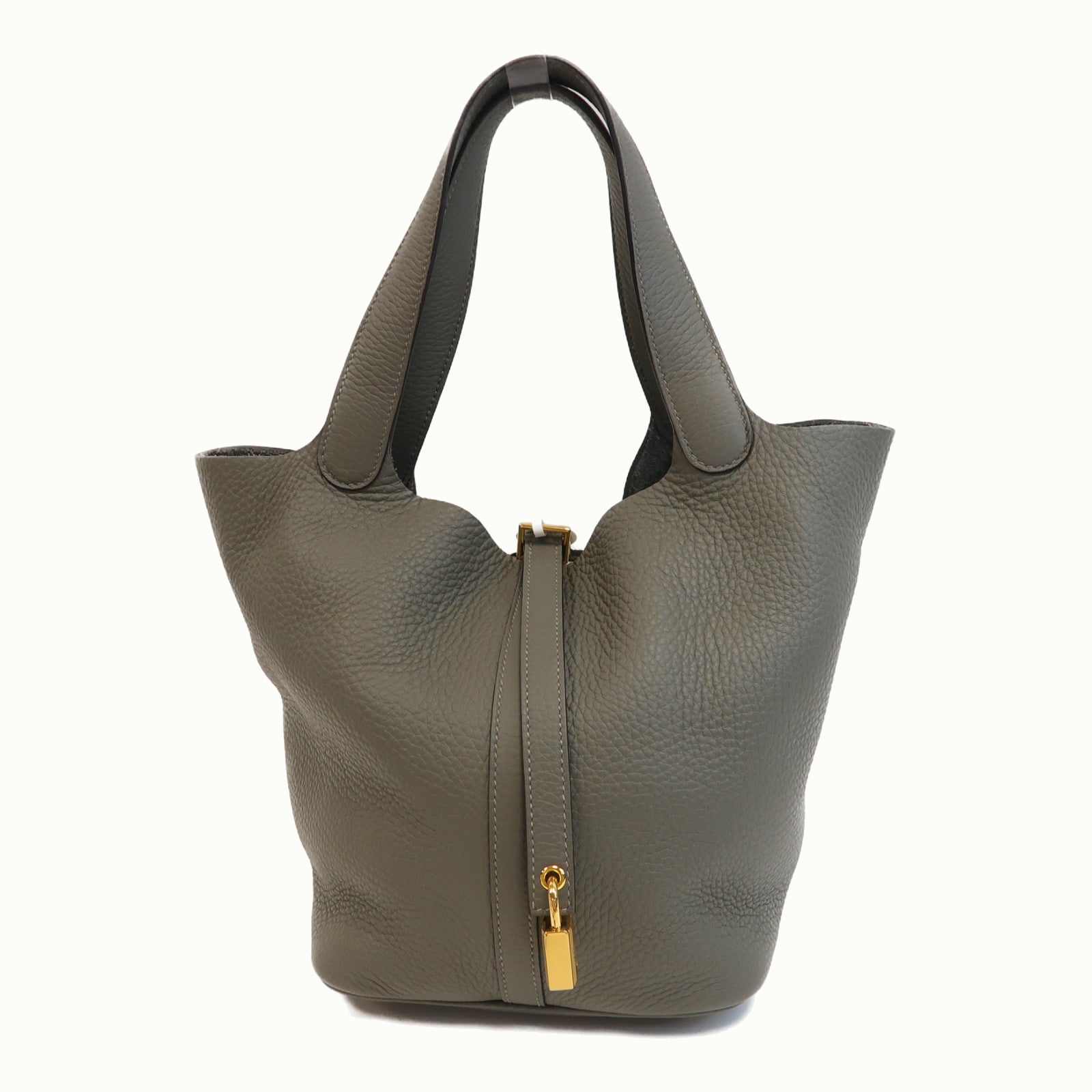 HERMES Clemence皮革Picotin MM金扣手挽袋Gris Meyer/灰色