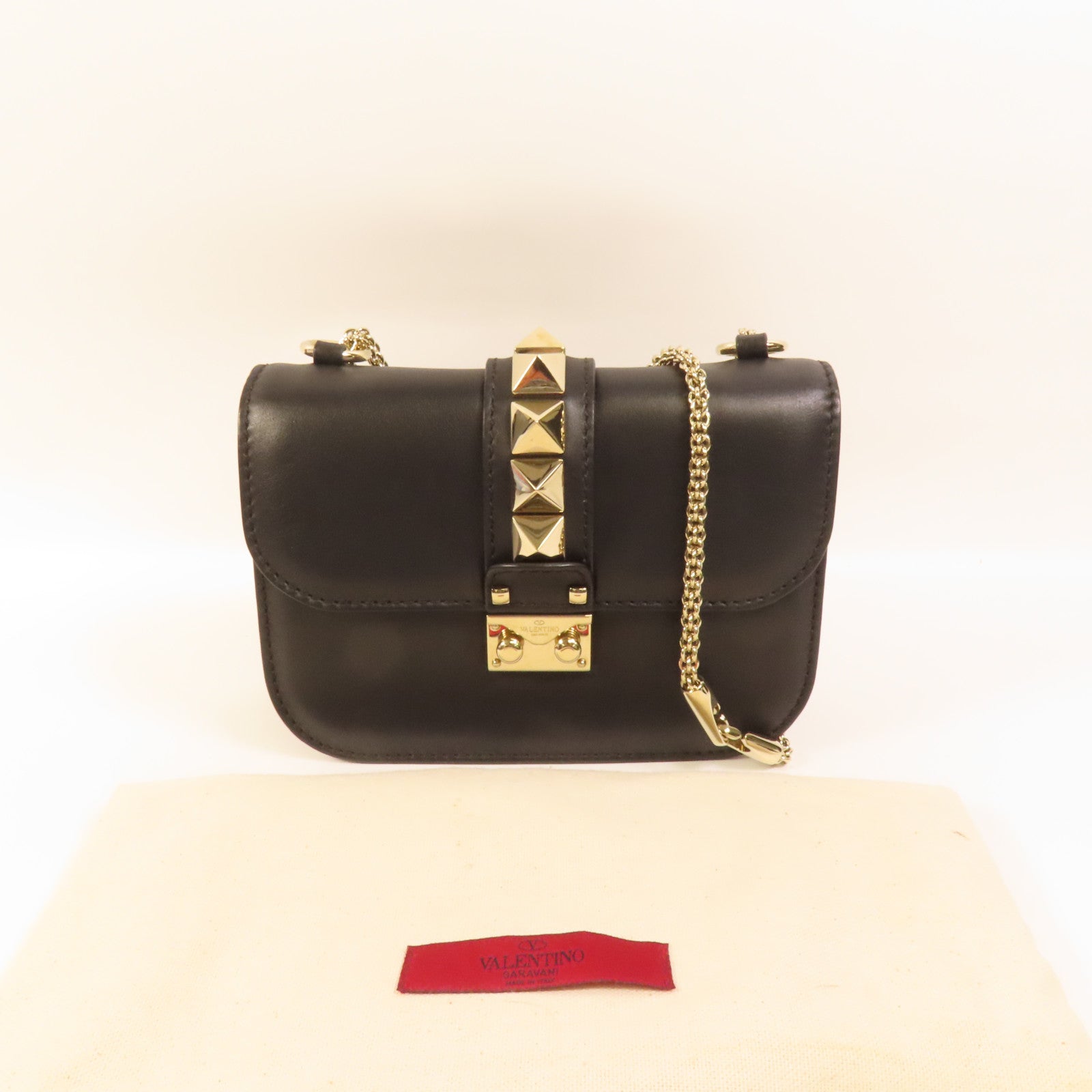 Valentino 牛皮皮革Mini Rockstud Glam Lock金扣肩背袋