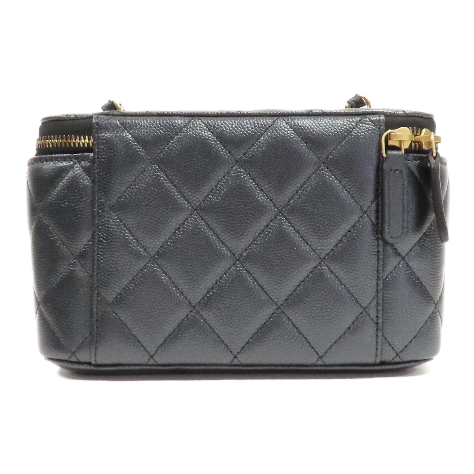 CHANEL 【激減優惠】菱格Caviar皮革Small Vanity Case金扣鏈帶肩背袋深藍色