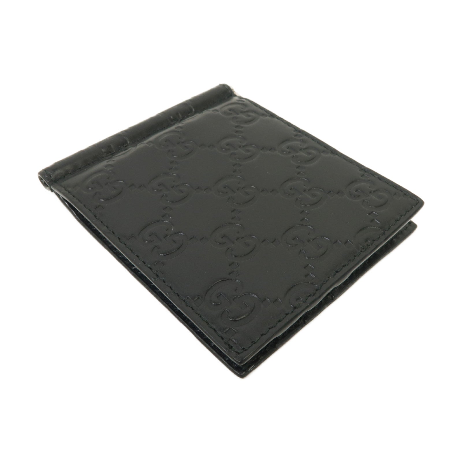 GUCCI 牛皮皮革Guccissima Money Clip Wallet銀扣錢包黑色