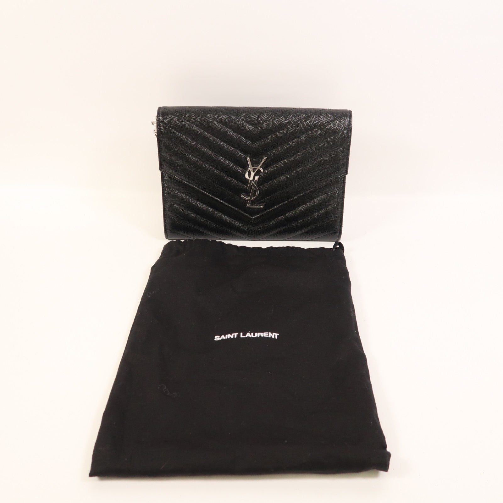 SAINT LAURENT 牛皮皮革Pouch銀扣手拿包