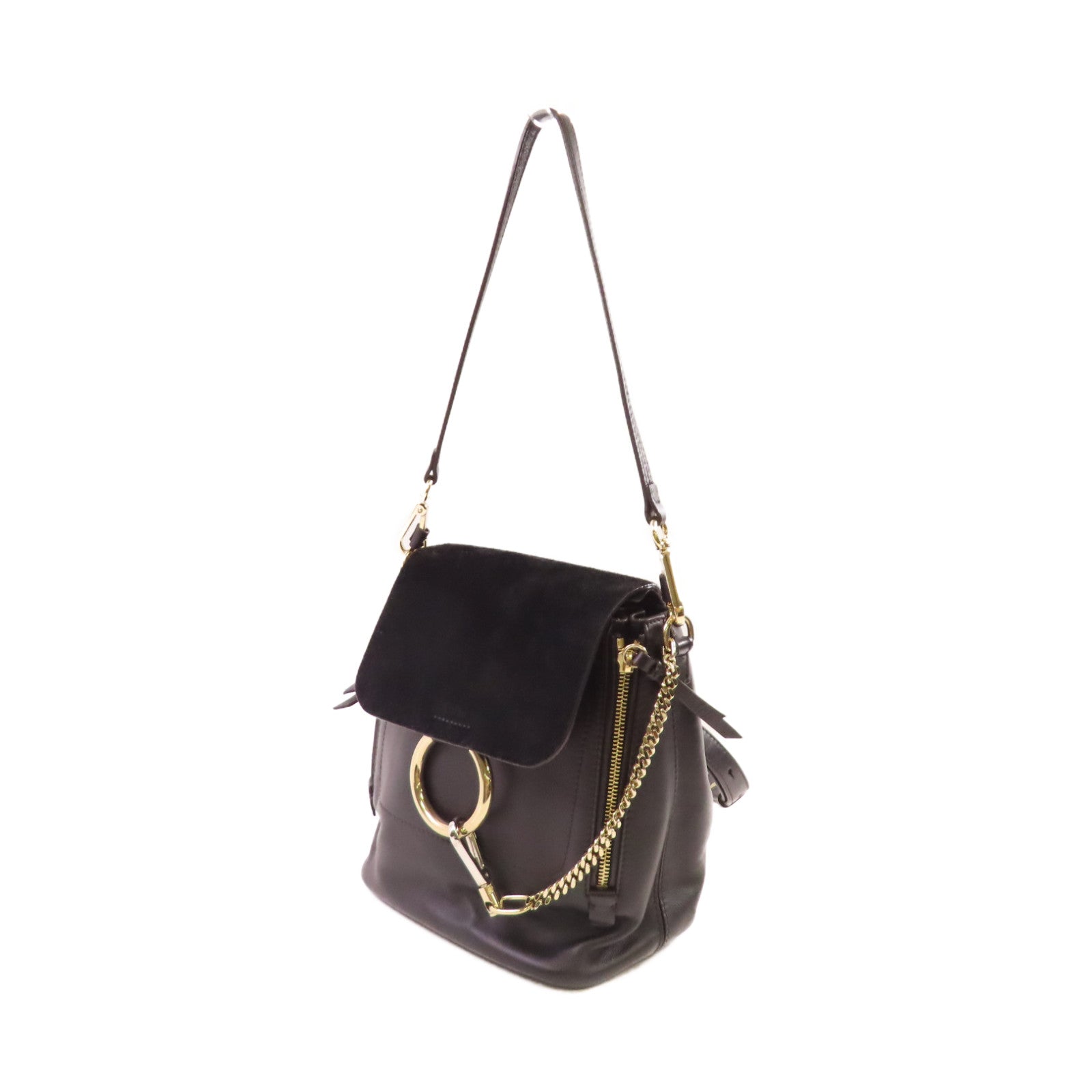 Chloe 牛皮皮革Faye 2Way Backpack金扣肩背背包兩用袋黑色