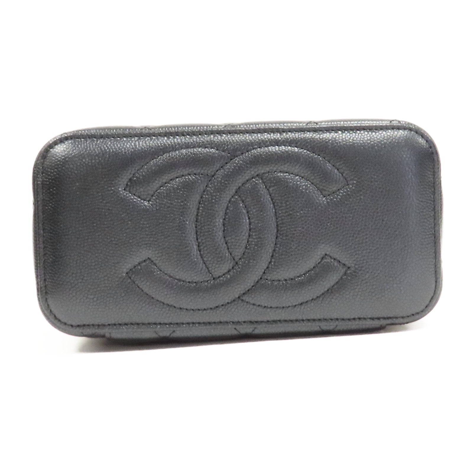 CHANEL 【激減優惠】菱格Caviar皮革Small Vanity Case金扣鏈帶肩背袋深藍色