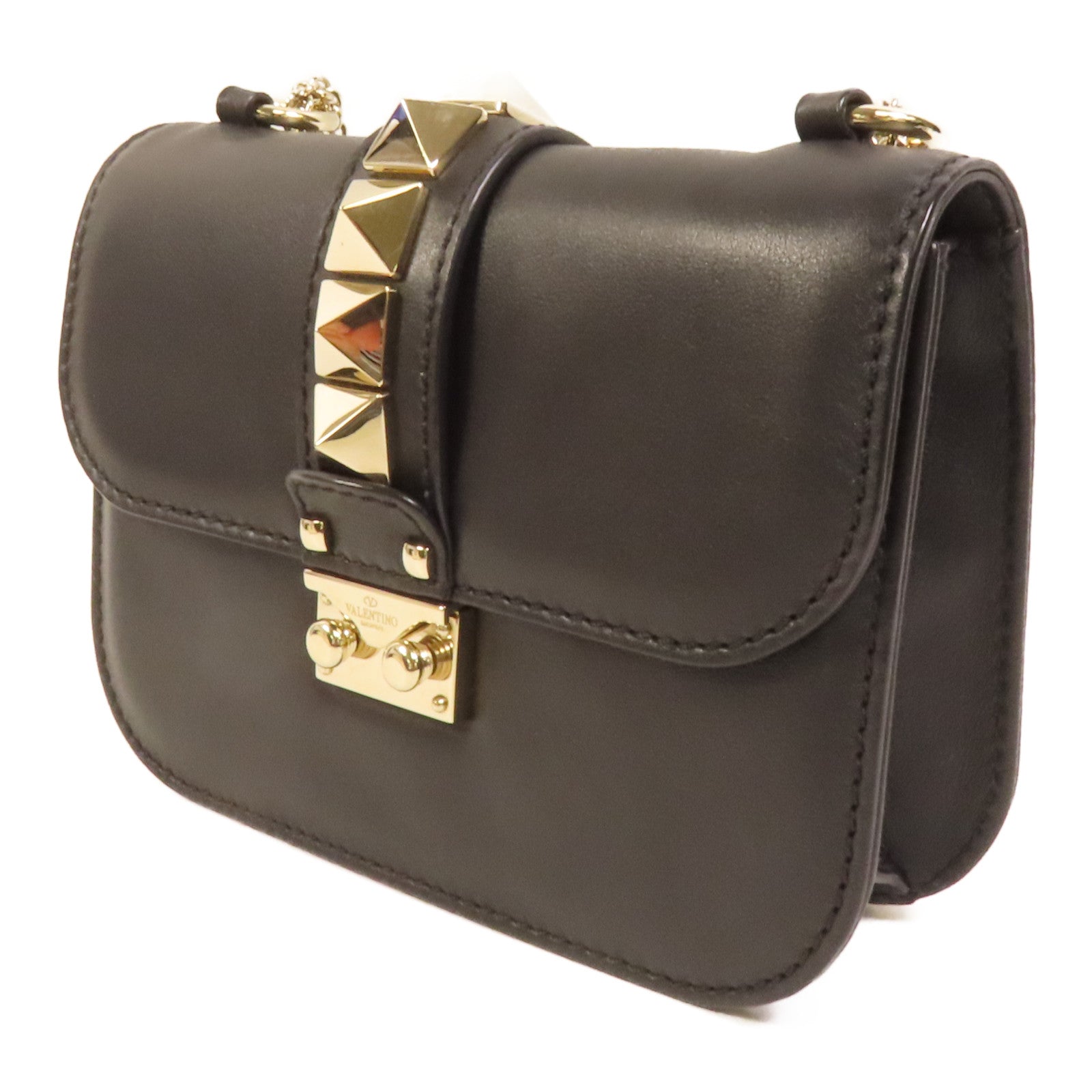 Valentino 牛皮皮革Mini Rockstud Glam Lock金扣肩背袋