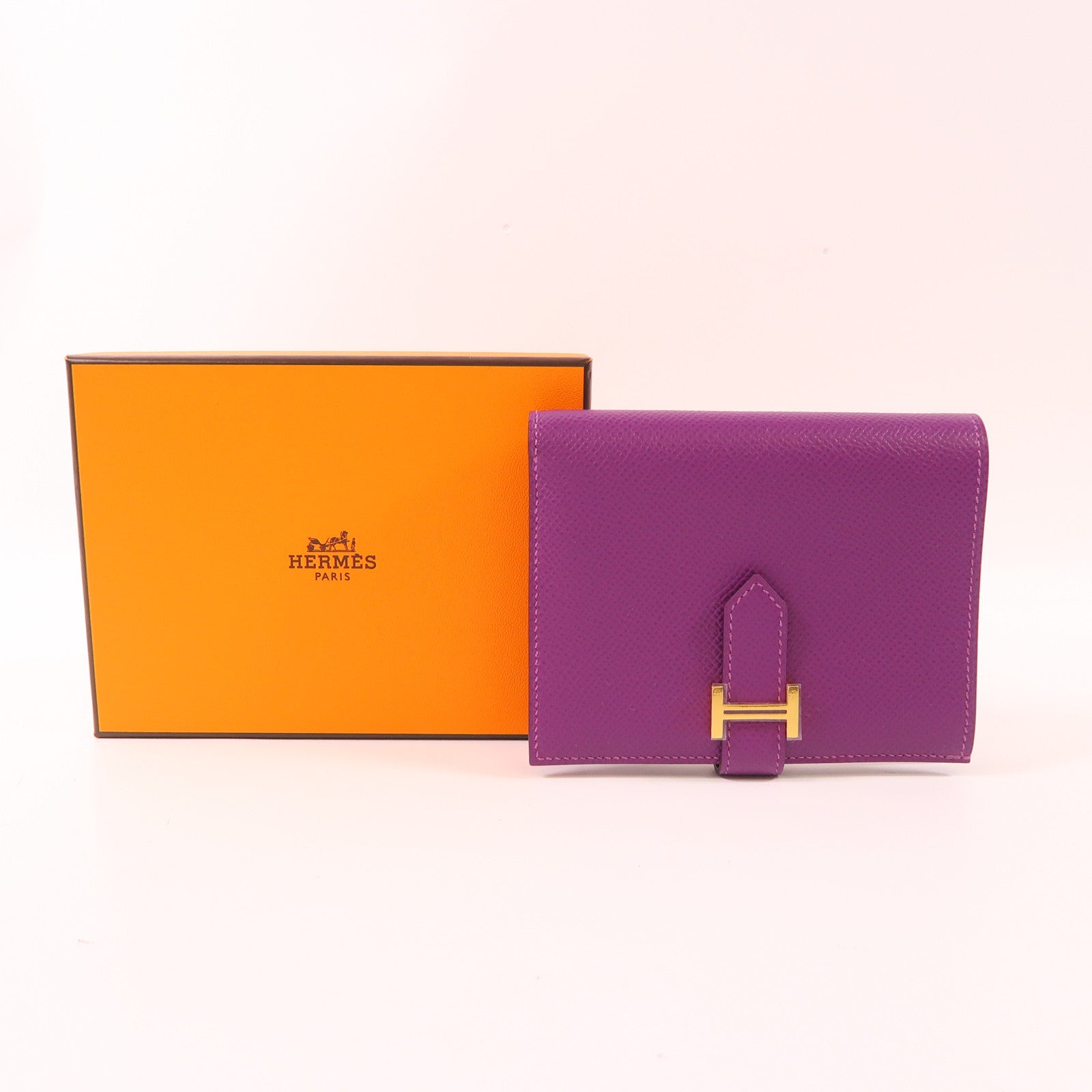 HERMES Epsom皮革Bearn Wallet金扣錢包Anemone