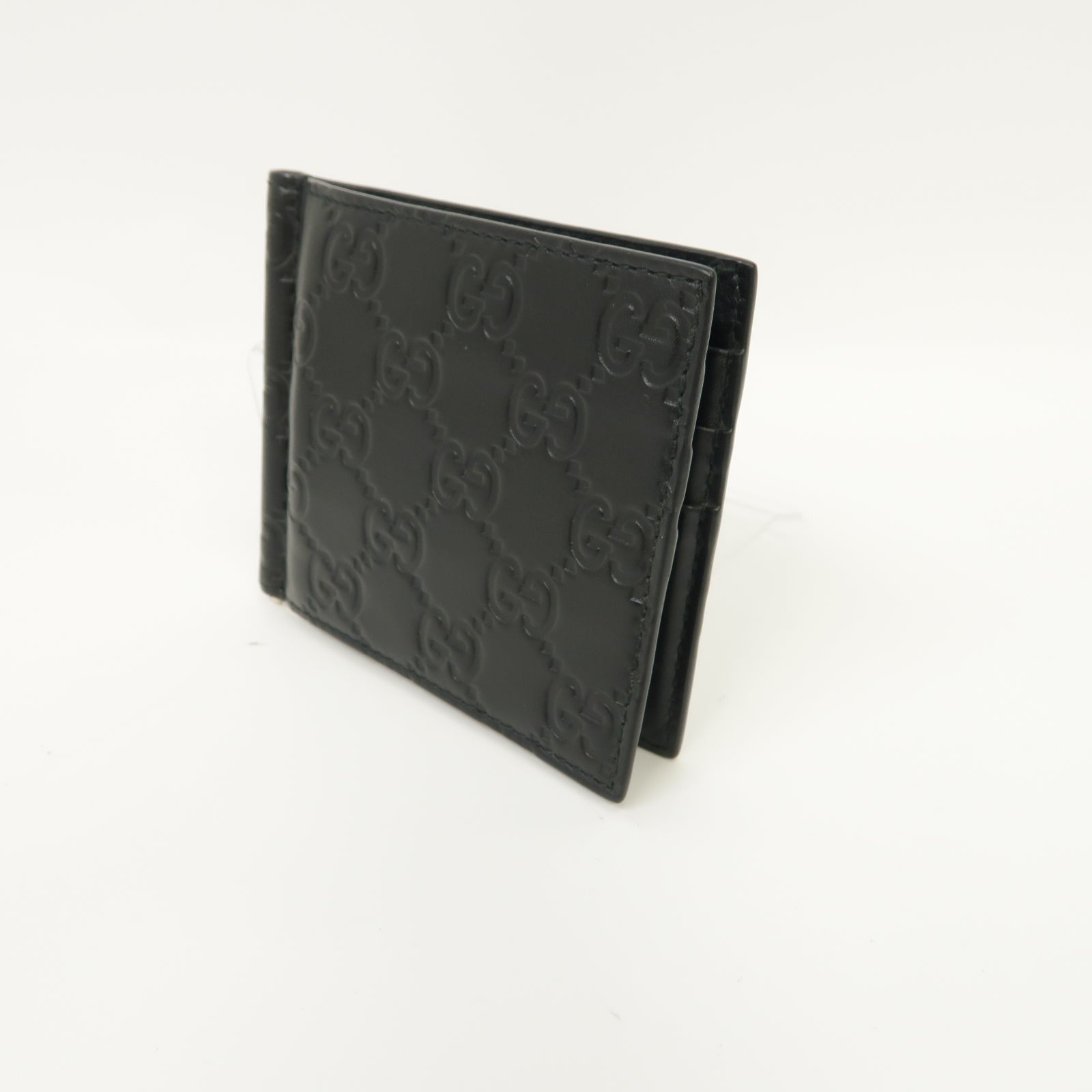 GUCCI 牛皮皮革Guccissima Money Clip Wallet銀扣錢包黑色