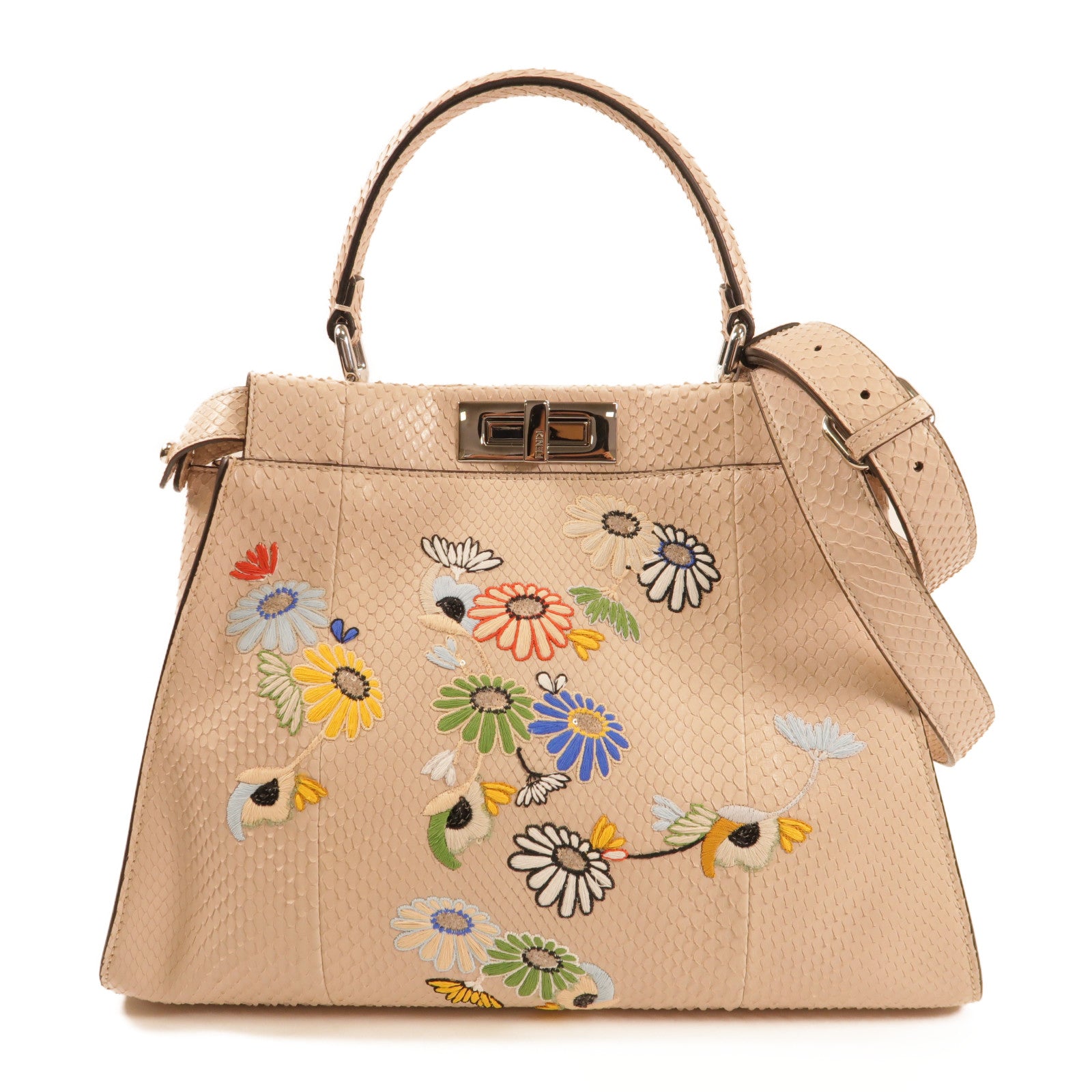 FENDI 蛇皮皮革Peekaboo手挽肩背兩用袋