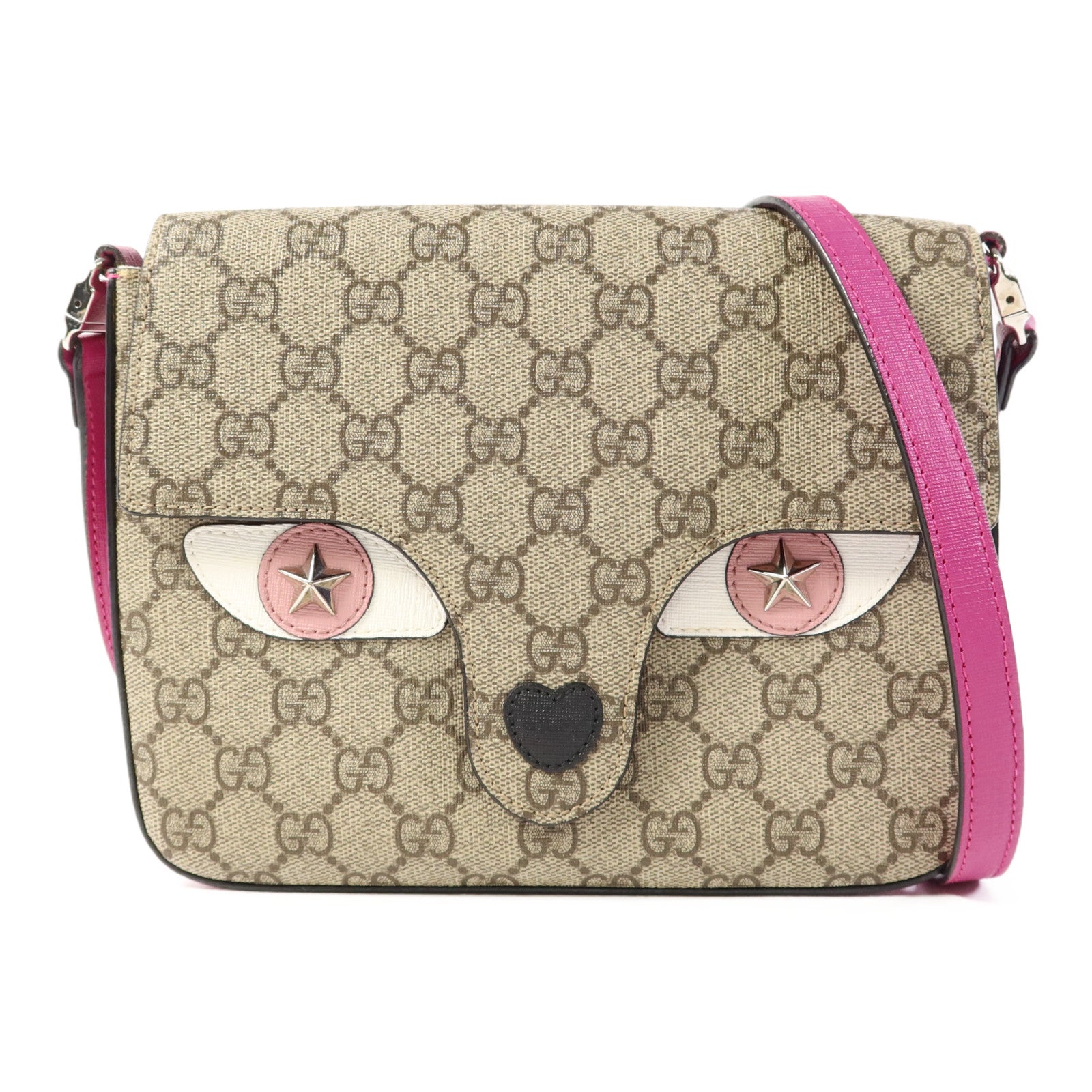 GUCCI 塗層帆布Shoulder Bag銀扣肩背袋