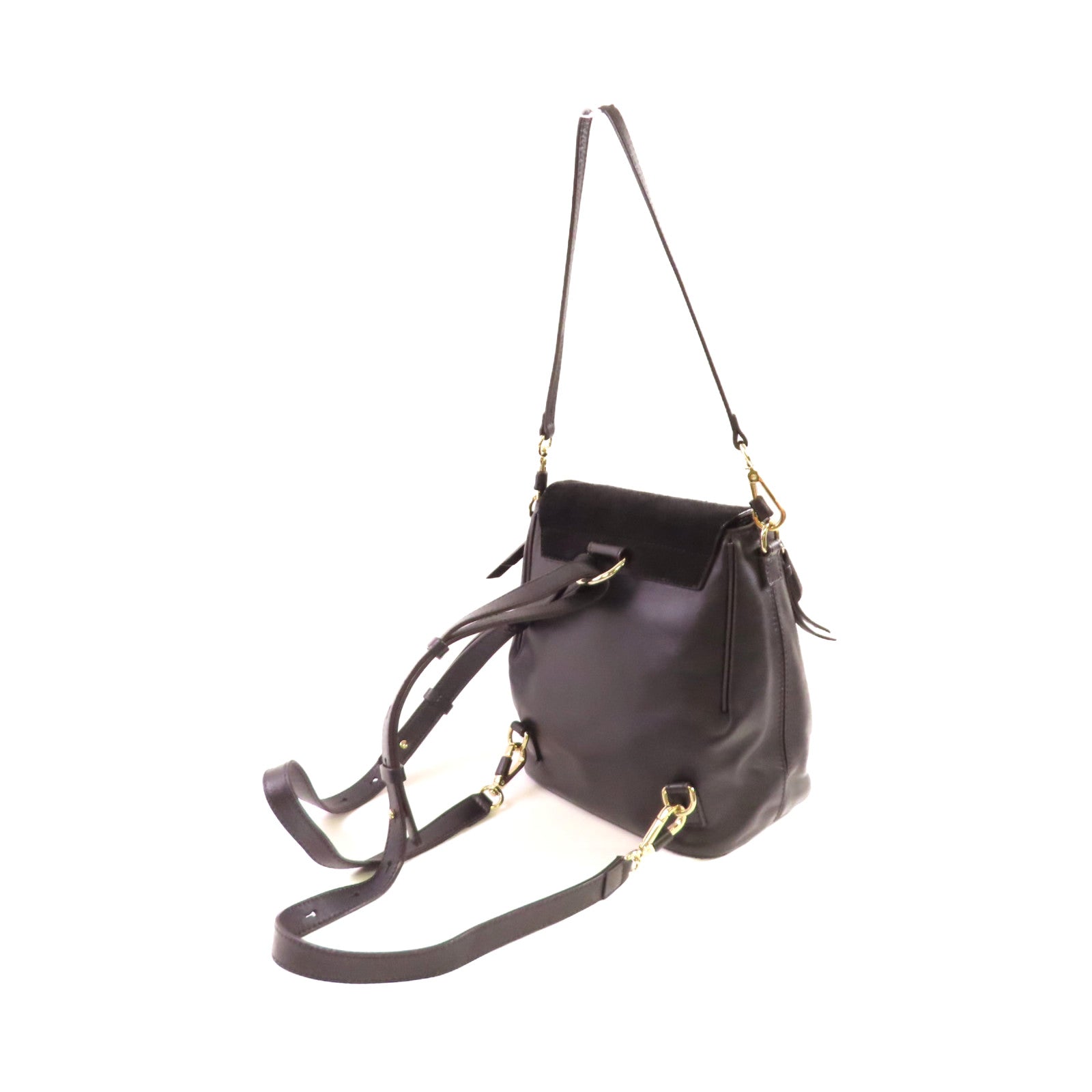 Chloe 牛皮皮革Faye 2Way Backpack金扣肩背背包兩用袋黑色