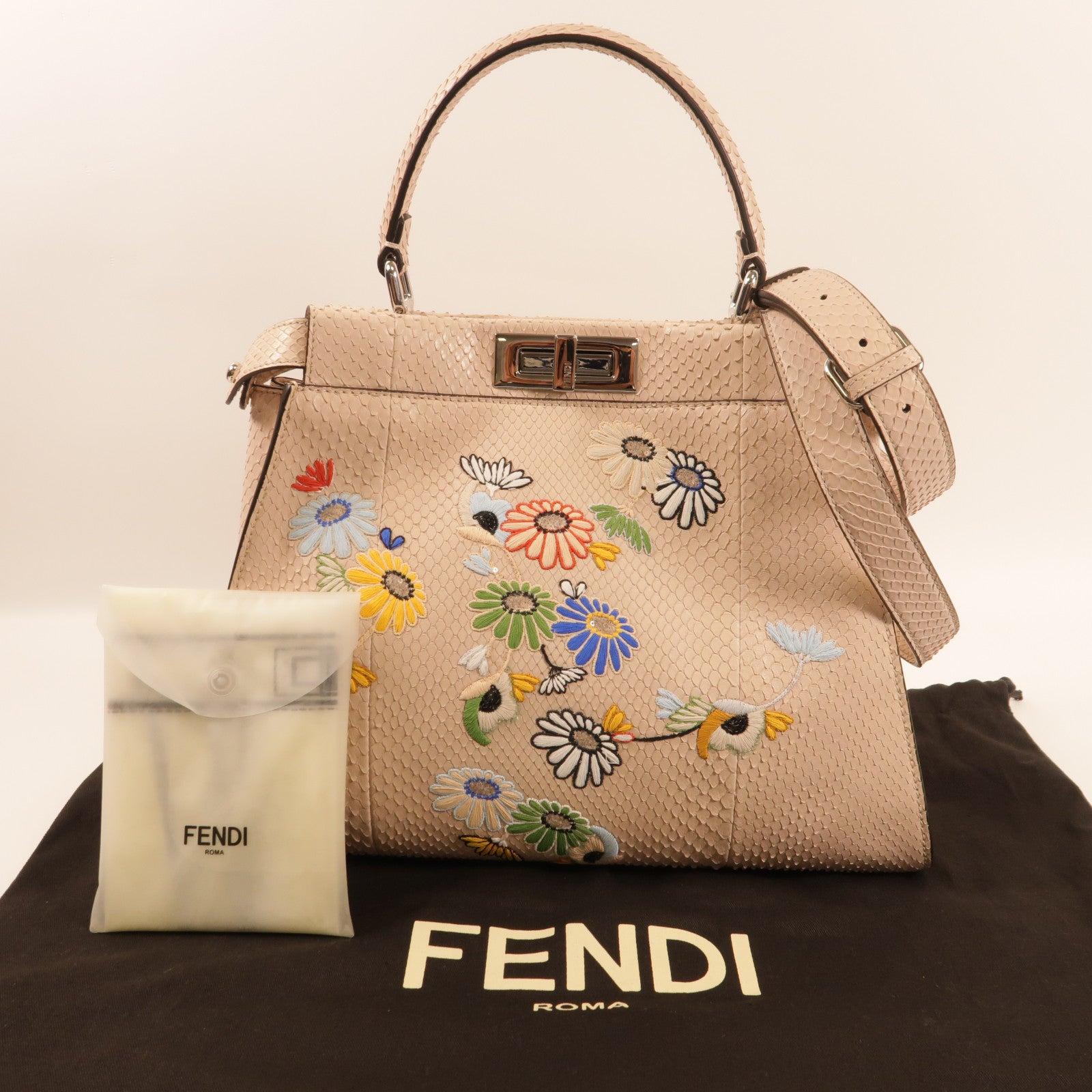 FENDI 蛇皮皮革Peekaboo手挽肩背兩用袋