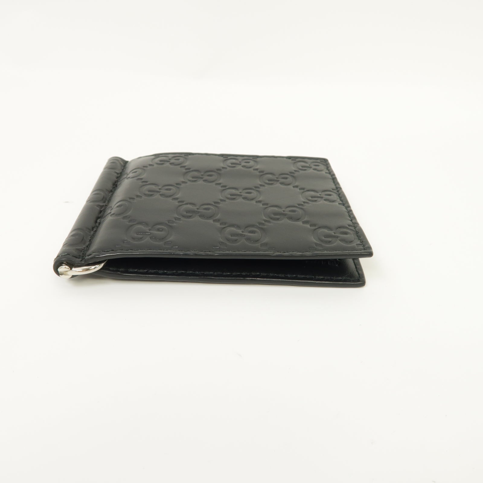 GUCCI 牛皮皮革Guccissima Money Clip Wallet銀扣錢包黑色