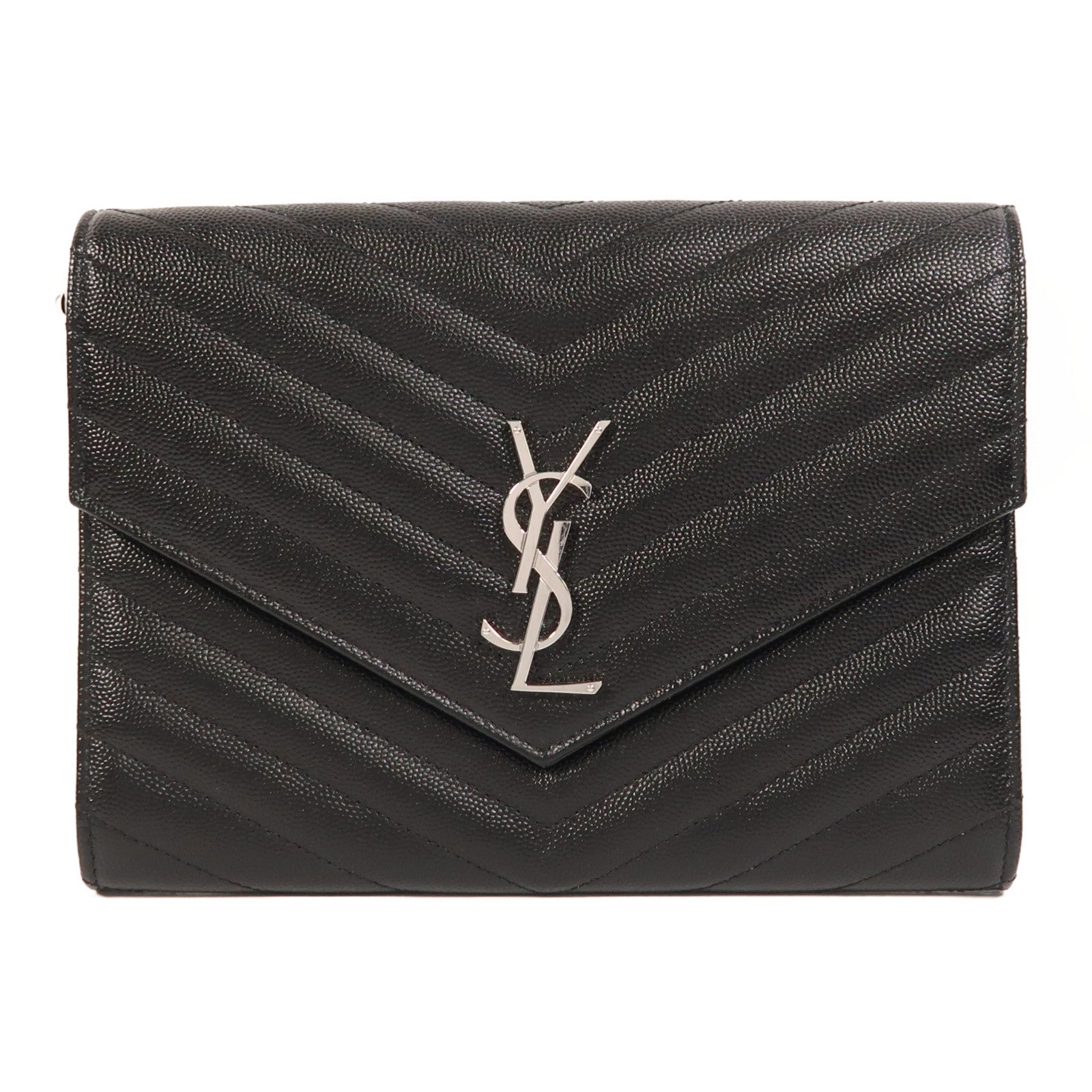 SAINT LAURENT 牛皮皮革Pouch銀扣手拿包