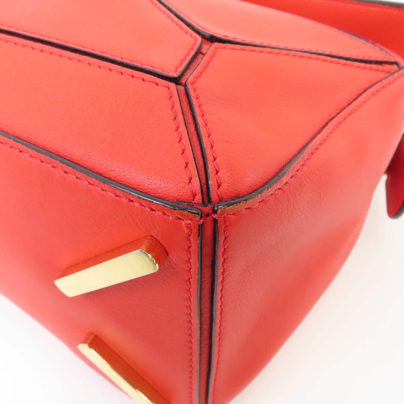 LOEWE 牛皮皮革Puzzle Small金扣手挽肩背兩用袋紅色