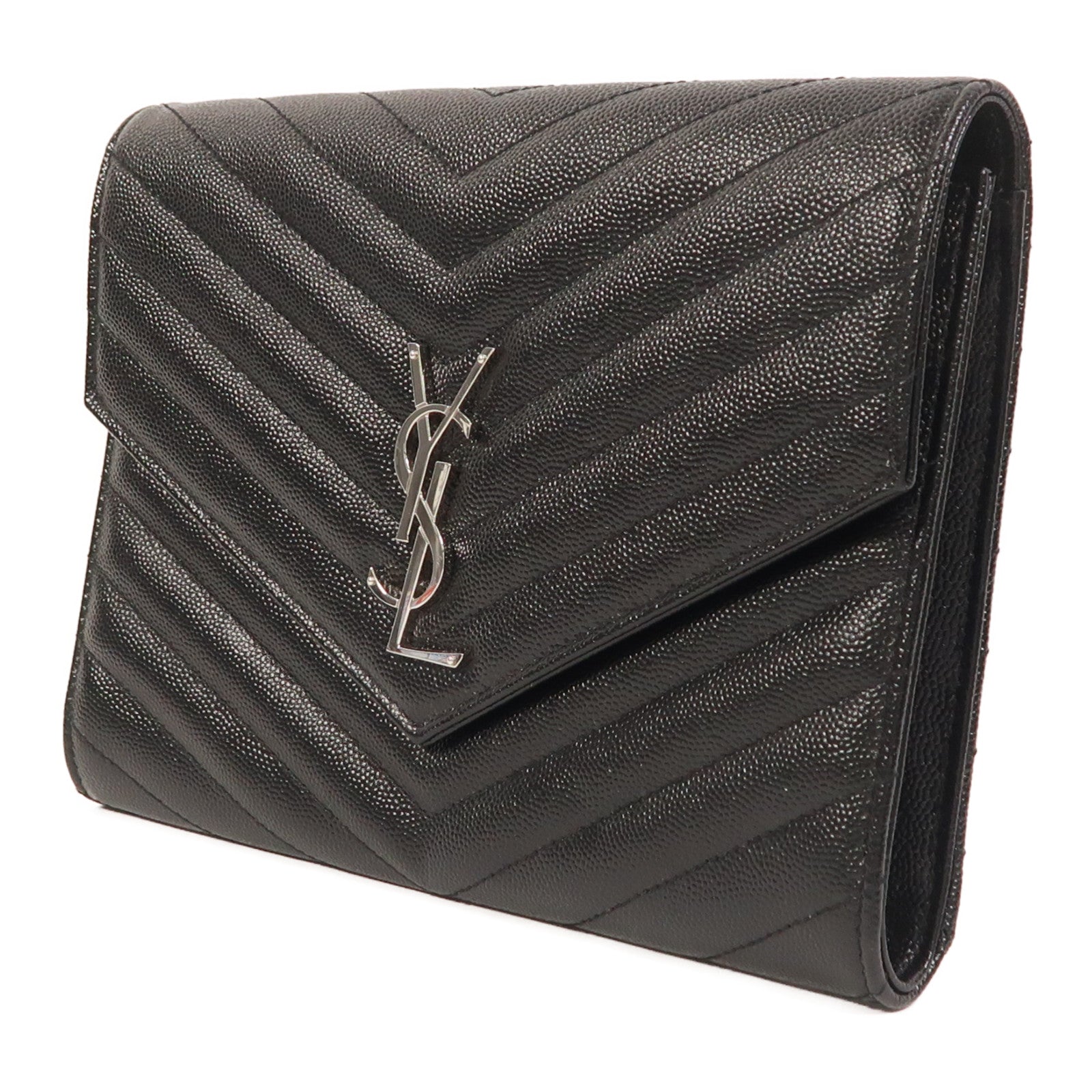 SAINT LAURENT 牛皮皮革Pouch銀扣手拿包