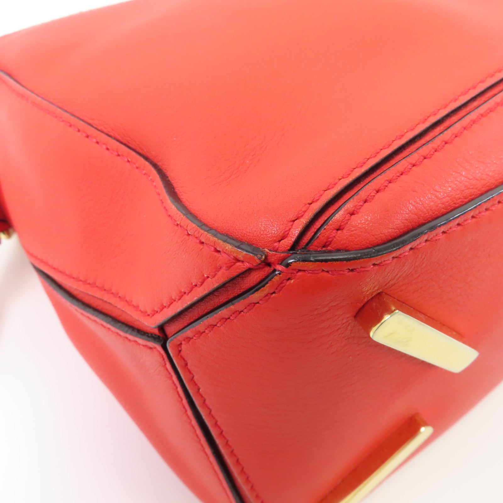 LOEWE 牛皮皮革Puzzle Small金扣手挽肩背兩用袋紅色