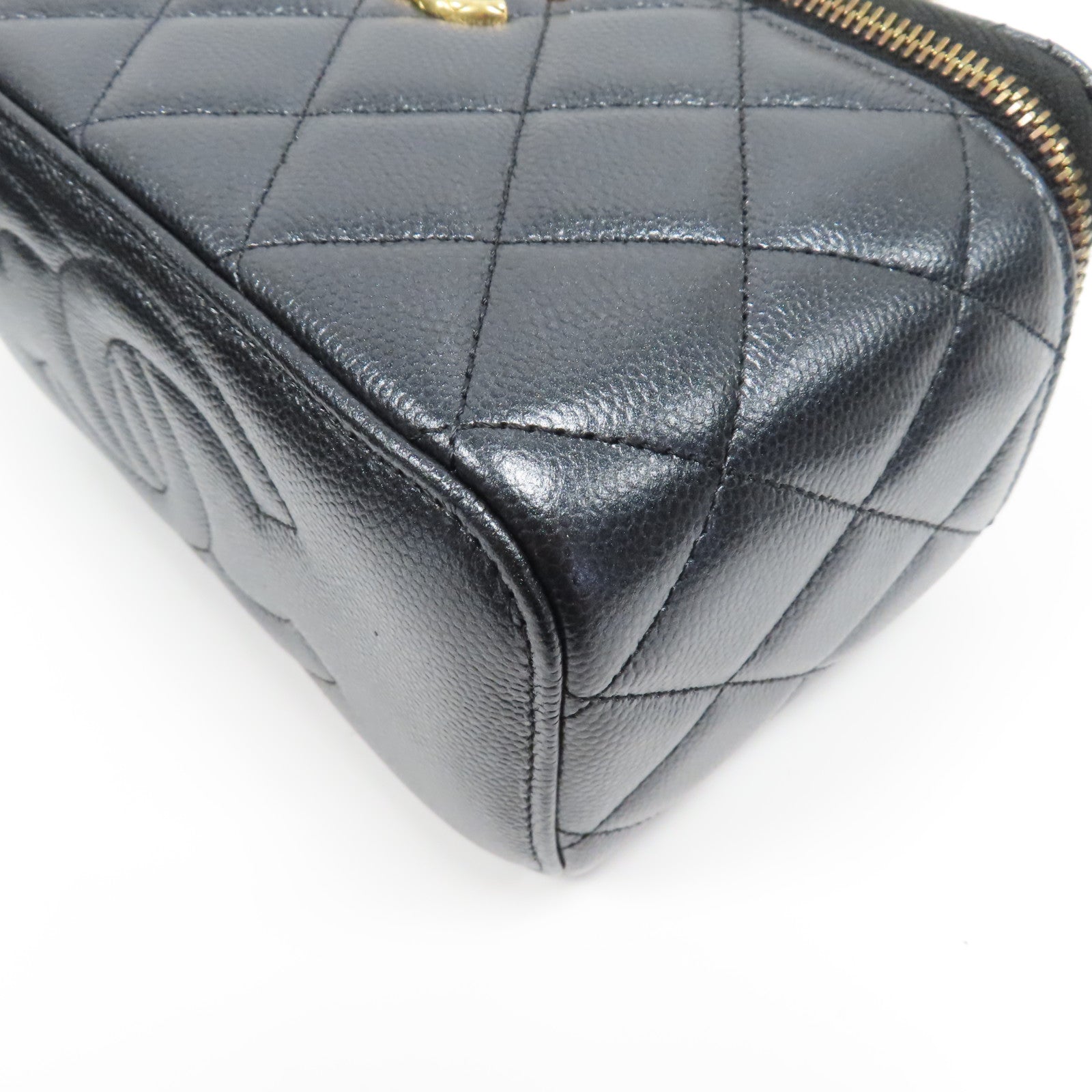 CHANEL 【激減優惠】菱格Caviar皮革Small Vanity Case金扣鏈帶肩背袋深藍色