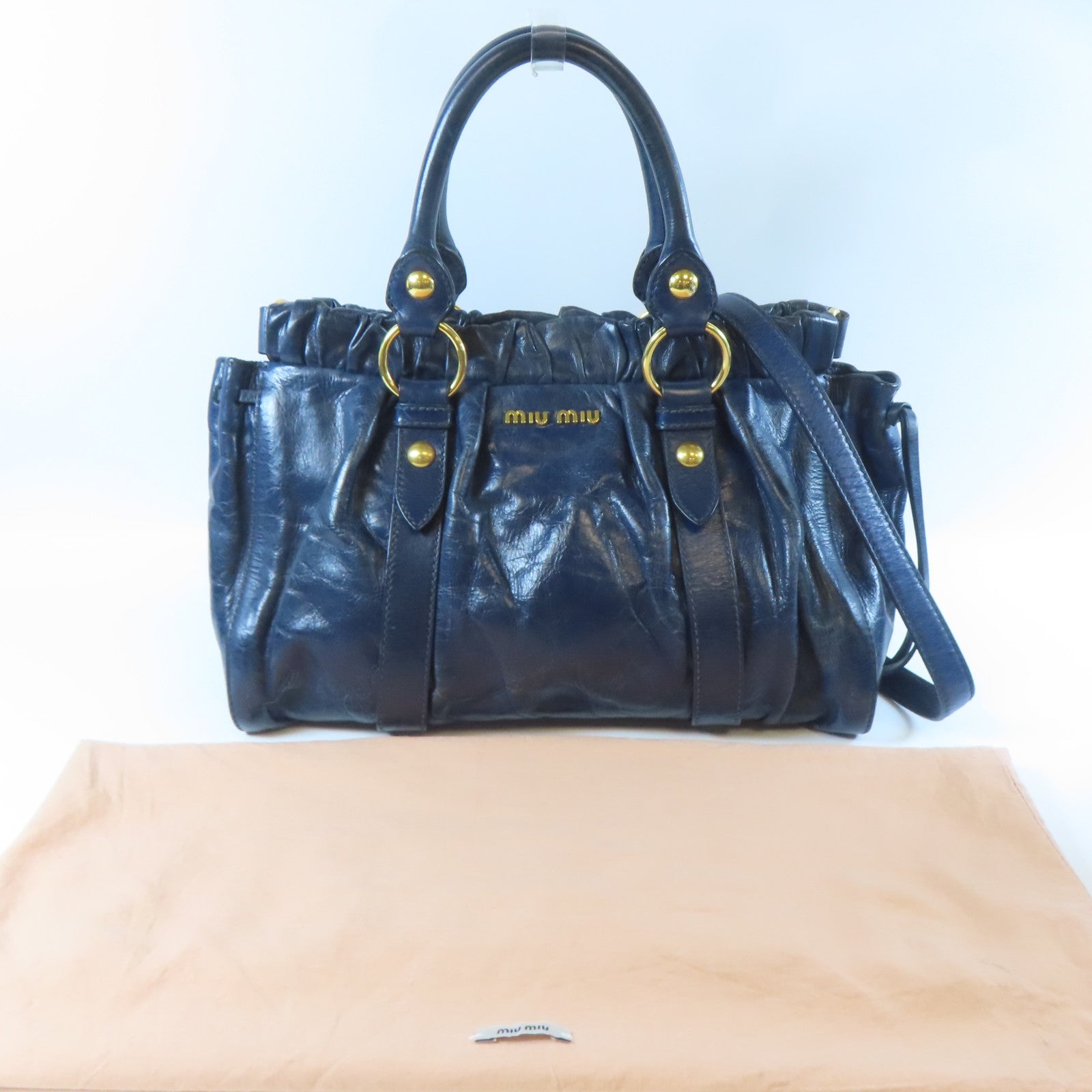 Miu Miu 牛皮皮革Shoulder Bag金扣肩背袋深藍色