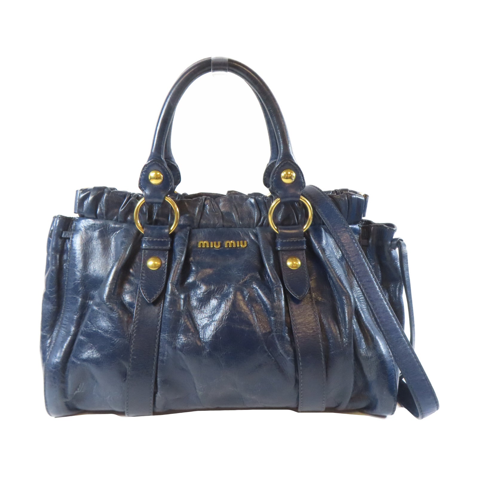 Miu Miu 牛皮皮革Shoulder Bag金扣肩背袋深藍色