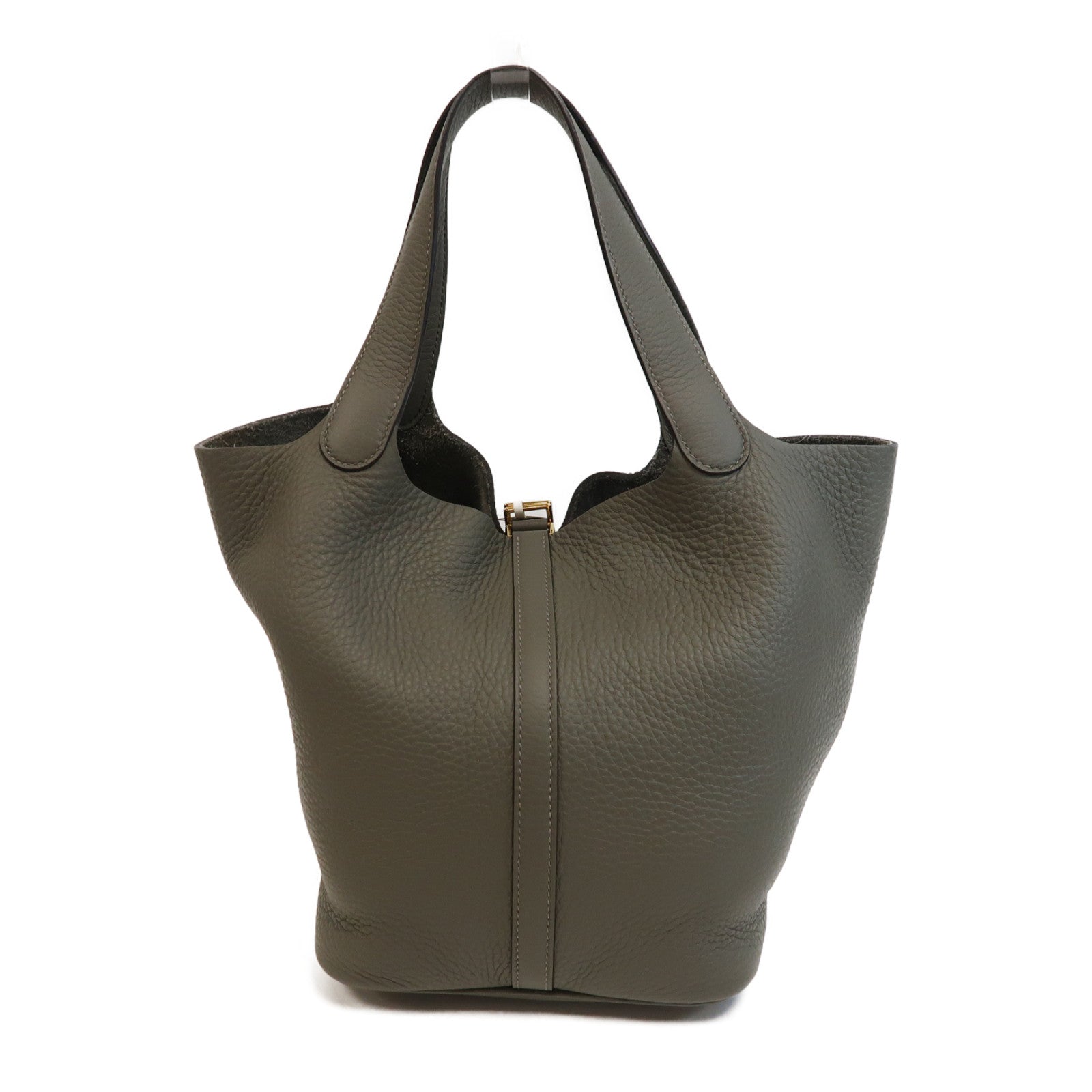 HERMES Clemence皮革Picotin MM金扣手挽袋Gris Meyer/灰色
