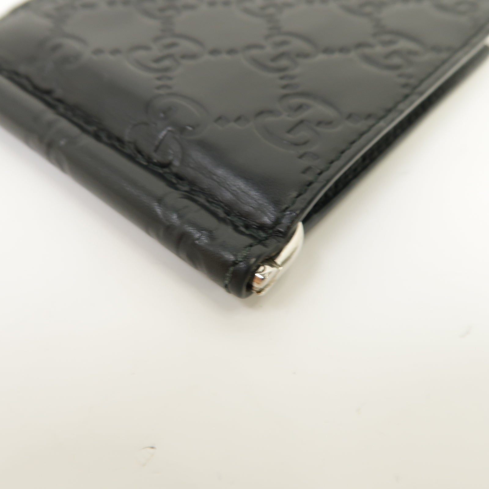 GUCCI 牛皮皮革Guccissima Money Clip Wallet銀扣錢包黑色