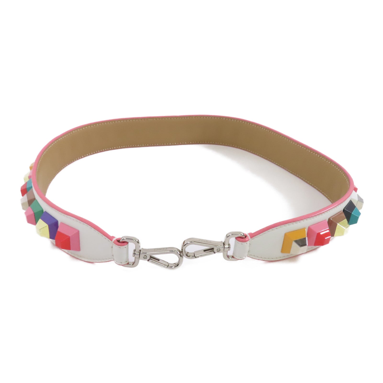 FENDI 皮革Shoulder Strap銀扣掛飾彩色/白色