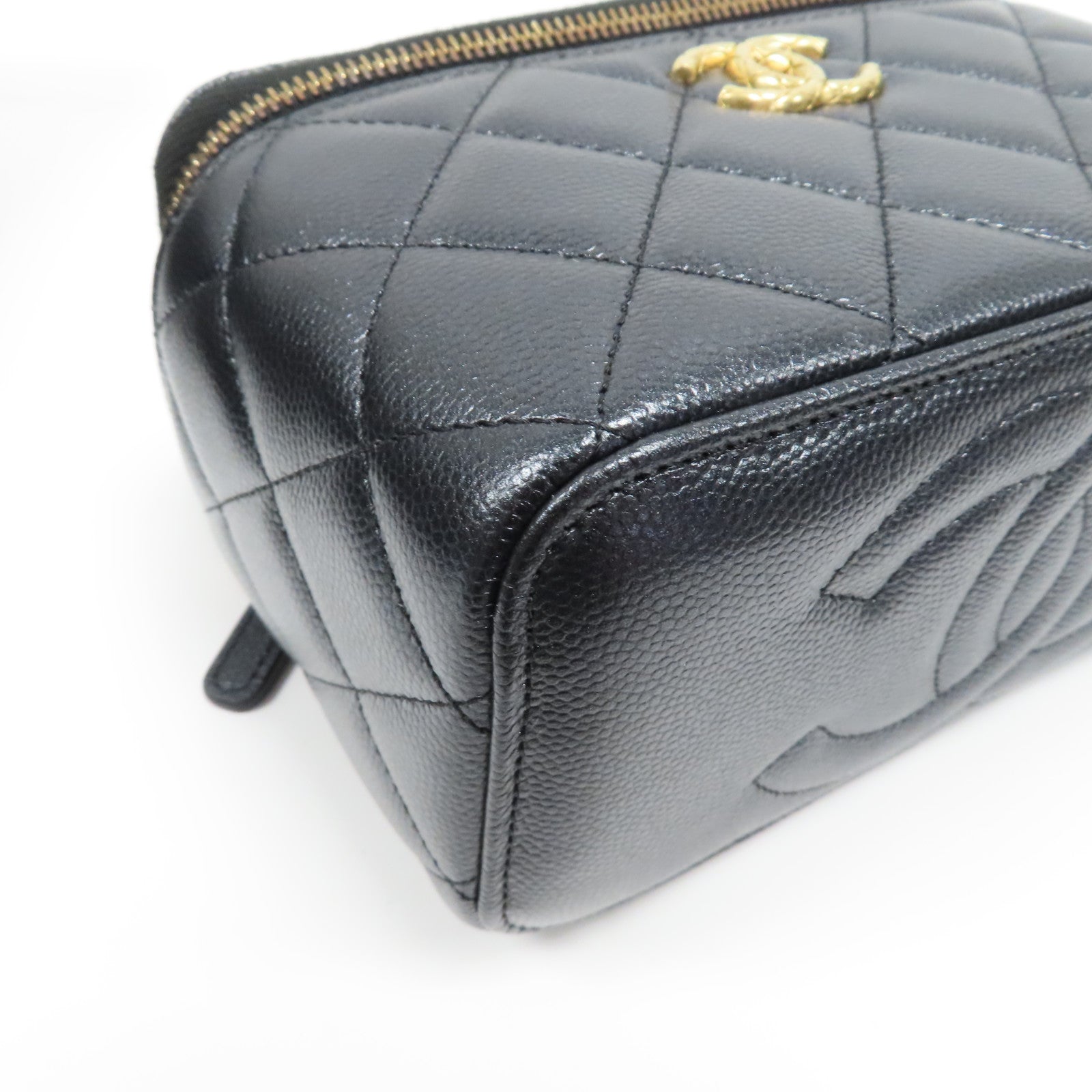 CHANEL 【激減優惠】菱格Caviar皮革Small Vanity Case金扣鏈帶肩背袋深藍色