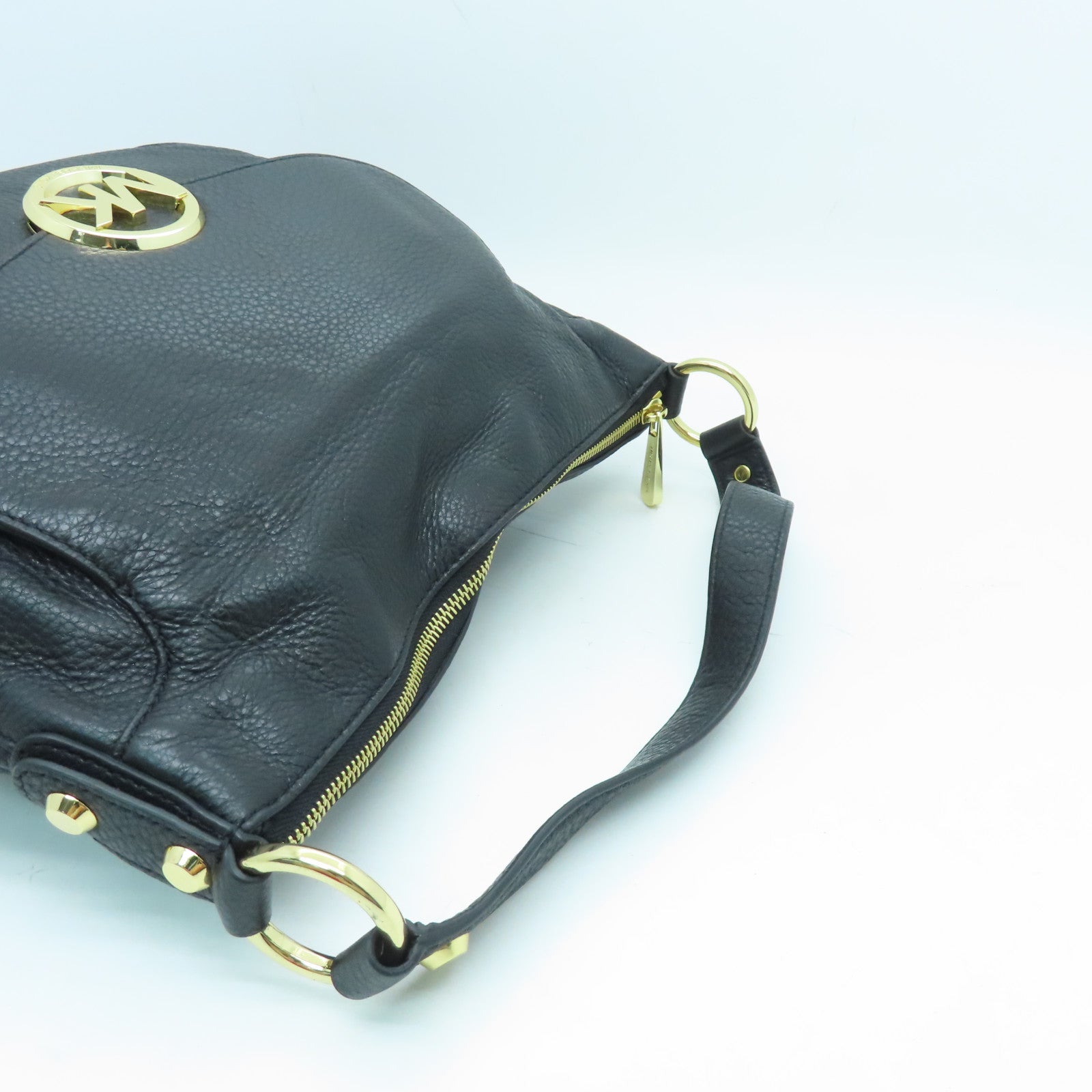 Michael Kors Leather Shoulder Bag Gold Buckle Black