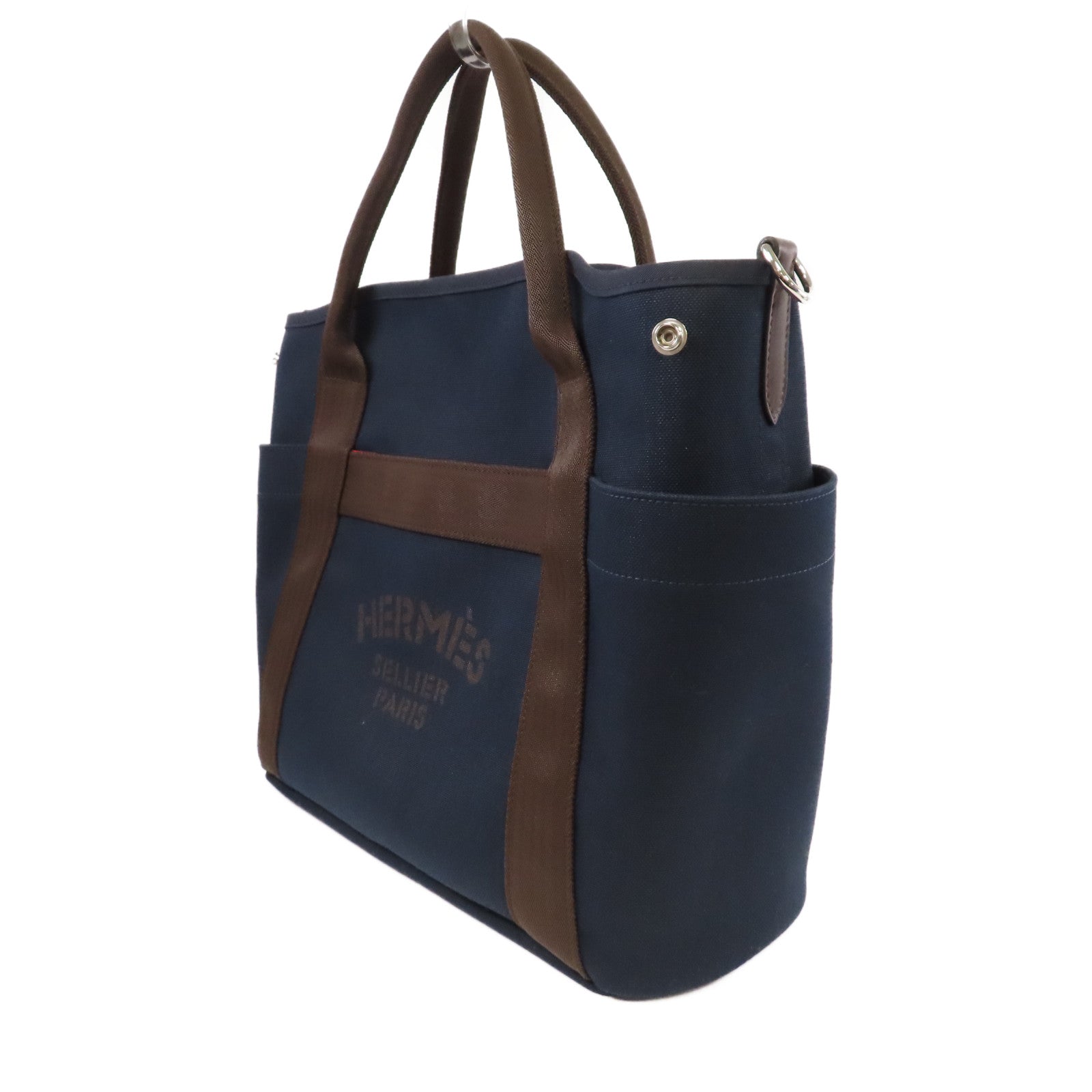 HERMES 帆布Sac De Pansage Groom銀扣手挽肩背兩用袋靛藍色