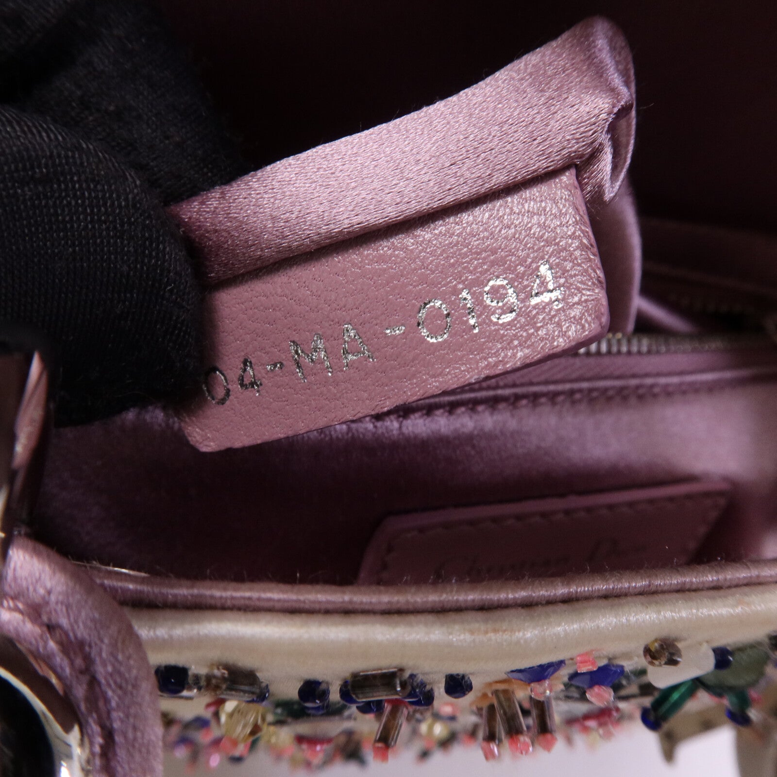 Dior 絨布/膠珠Mini Lady Dior銀扣手挽袋