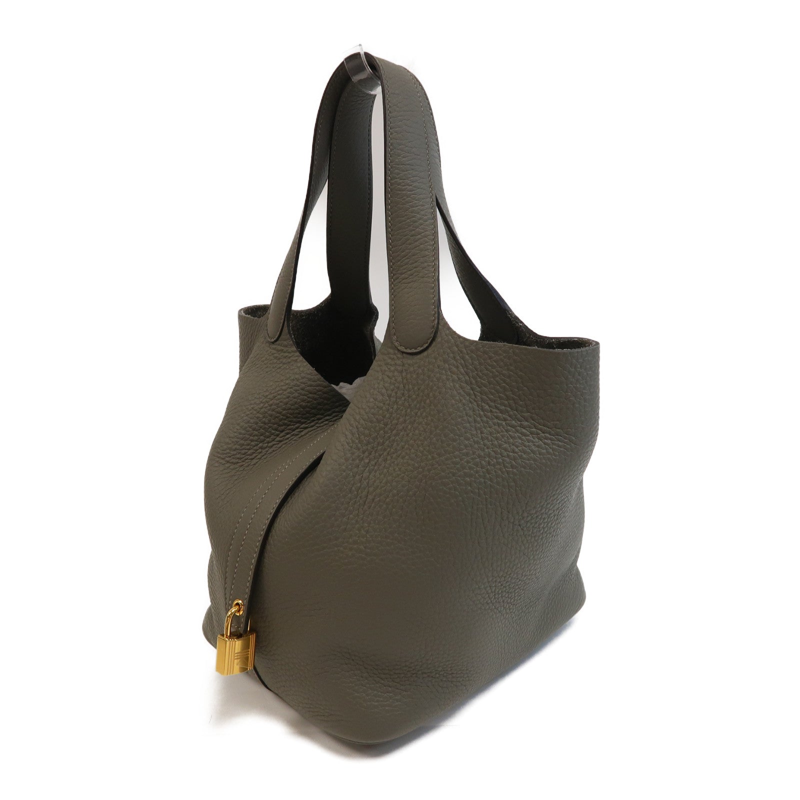 HERMES Clemence皮革Picotin MM金扣手挽袋Gris Meyer/灰色