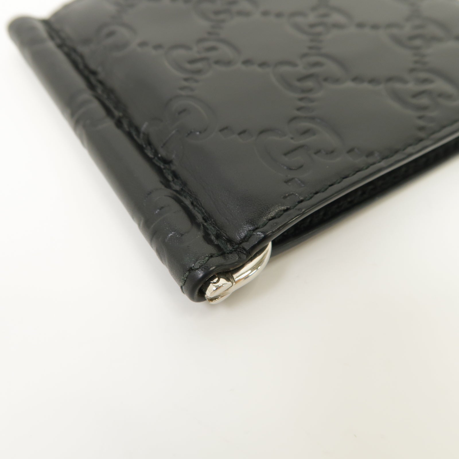 GUCCI 牛皮皮革Guccissima Money Clip Wallet銀扣錢包黑色