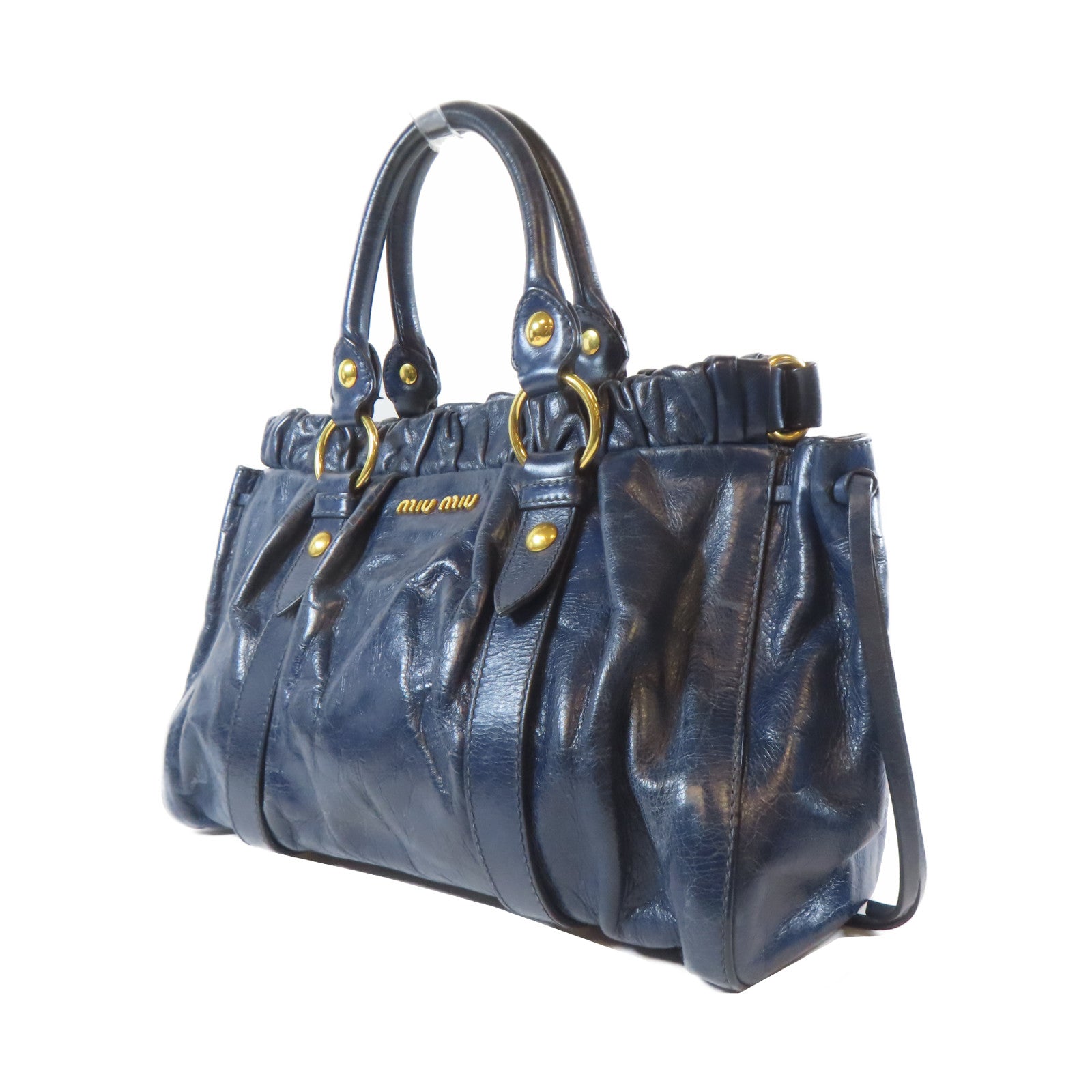 Miu Miu 牛皮皮革Shoulder Bag金扣肩背袋深藍色