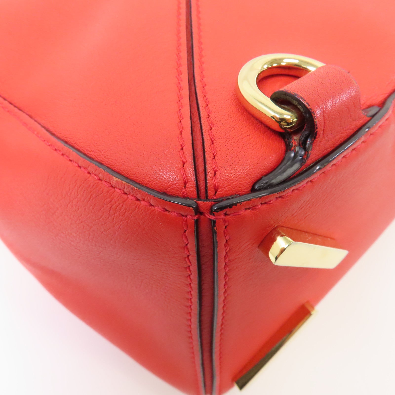 LOEWE 牛皮皮革Puzzle Small金扣手挽肩背兩用袋紅色