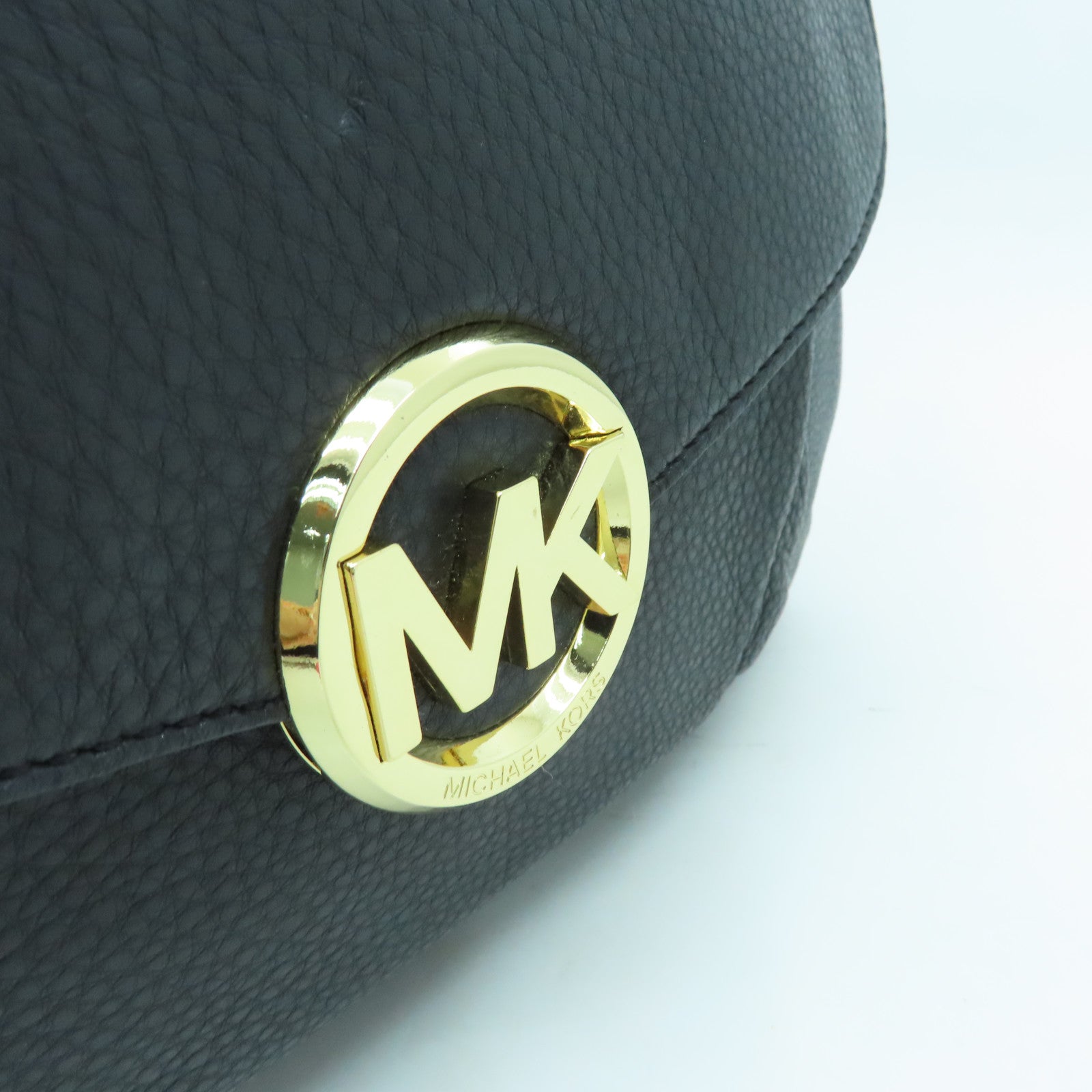Michael Kors Leather Shoulder Bag Gold Buckle Black