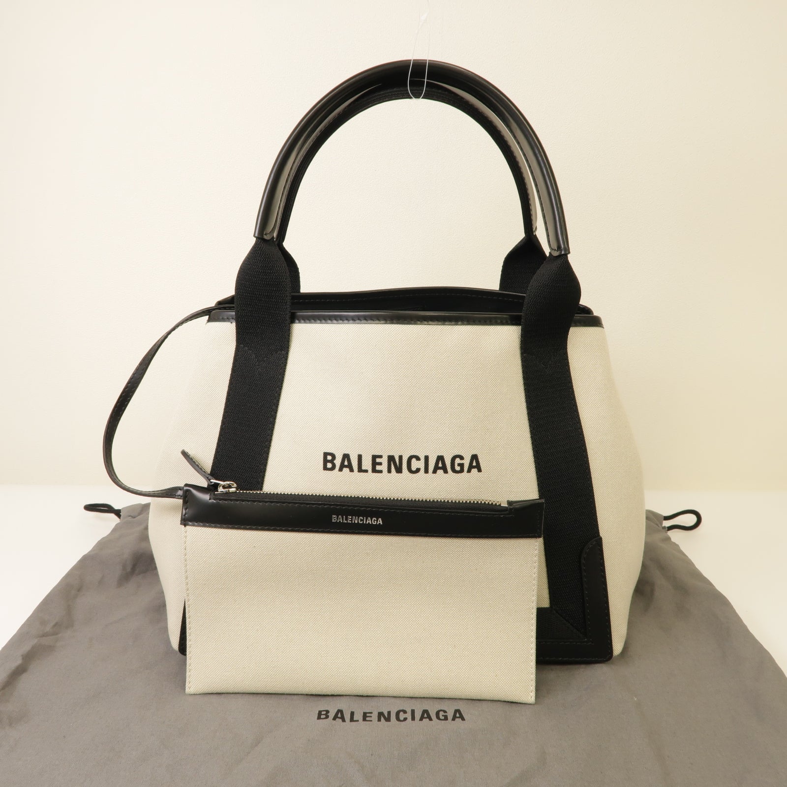 BALENCIAGA 帆布Tote Bag銀扣手挽袋白色/黒色