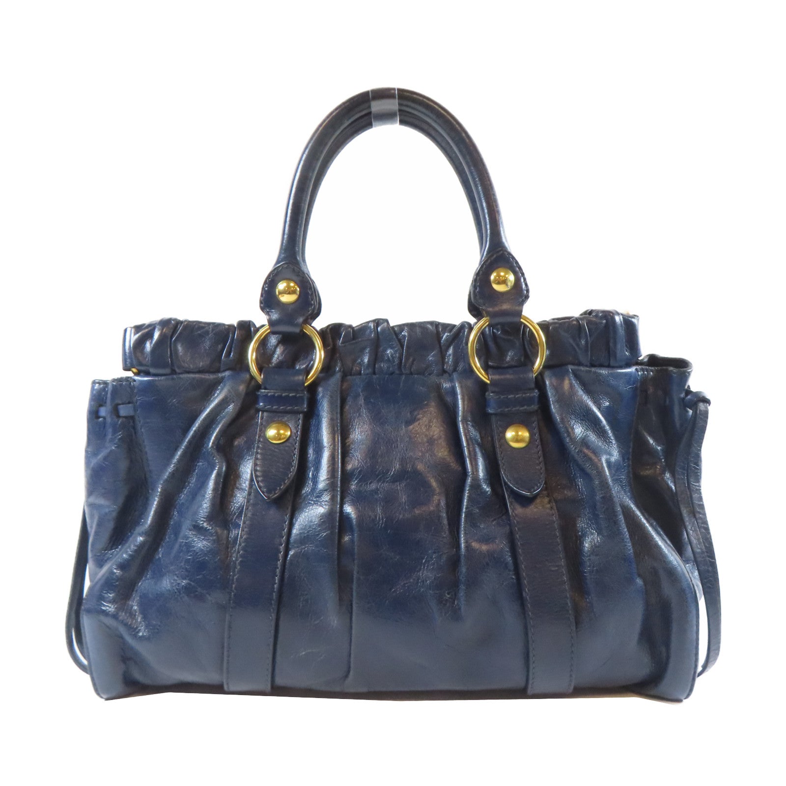 Miu Miu 牛皮皮革Shoulder Bag金扣肩背袋深藍色