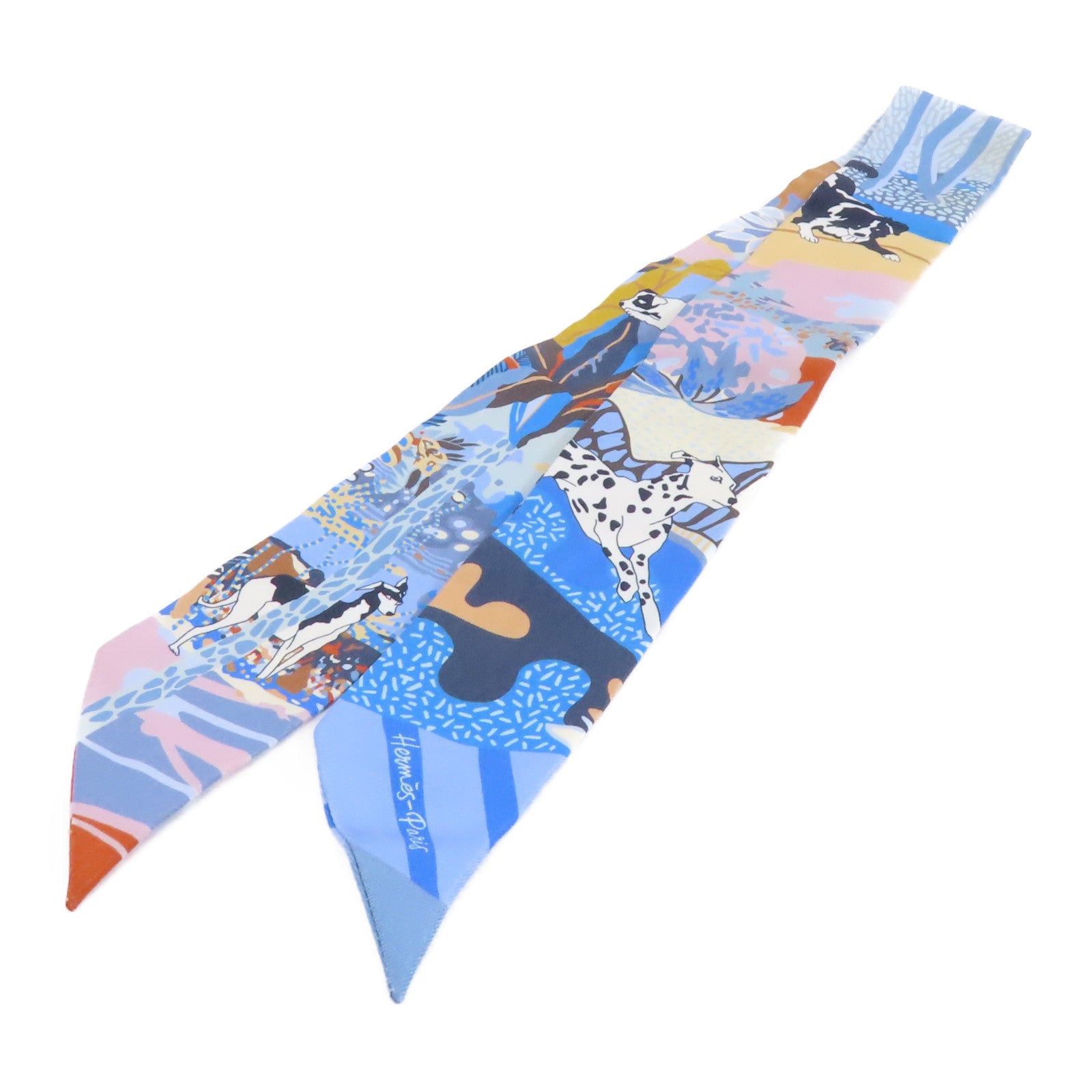HERMES 絲質Twilly絲巾淺藍色/彩色