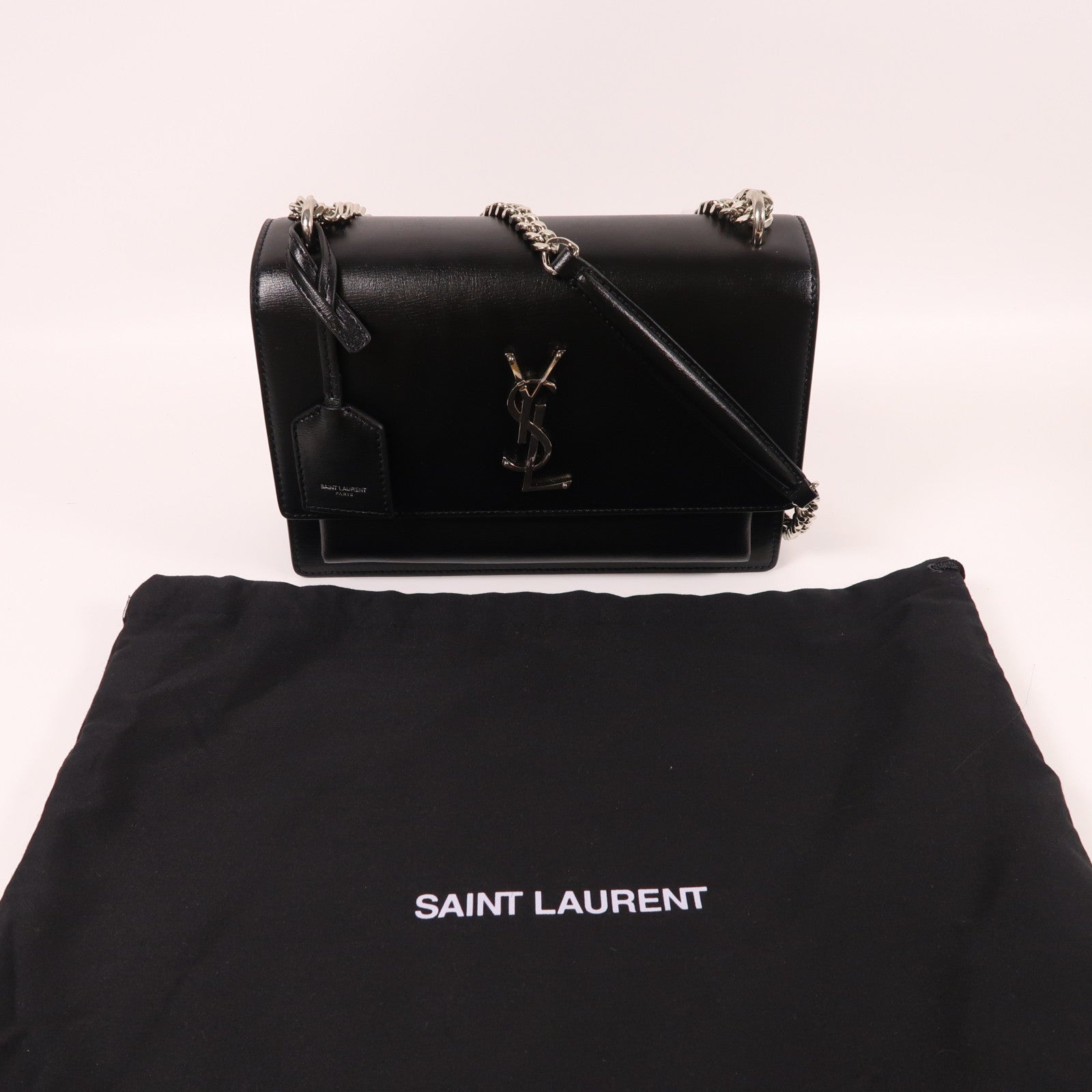 SAINT LAURENT 牛皮皮革Sunset Medium銀扣鏈帶肩背袋
